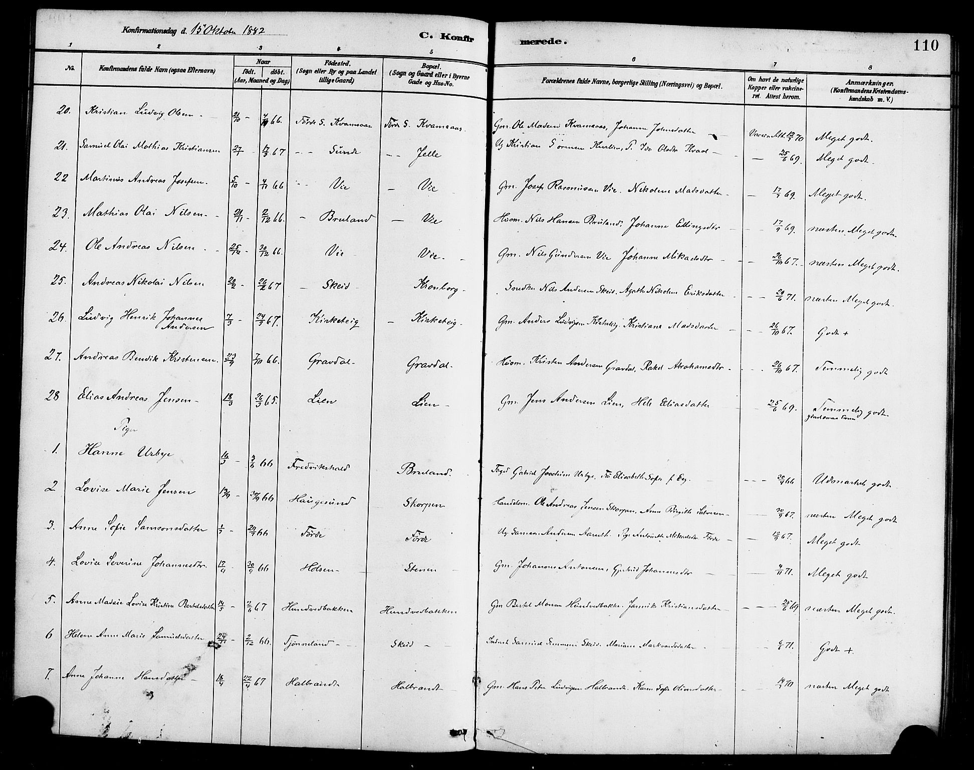Førde sokneprestembete, SAB/A-79901/H/Haa/Haab/L0001: Parish register (official) no. B 1, 1880-1898, p. 110