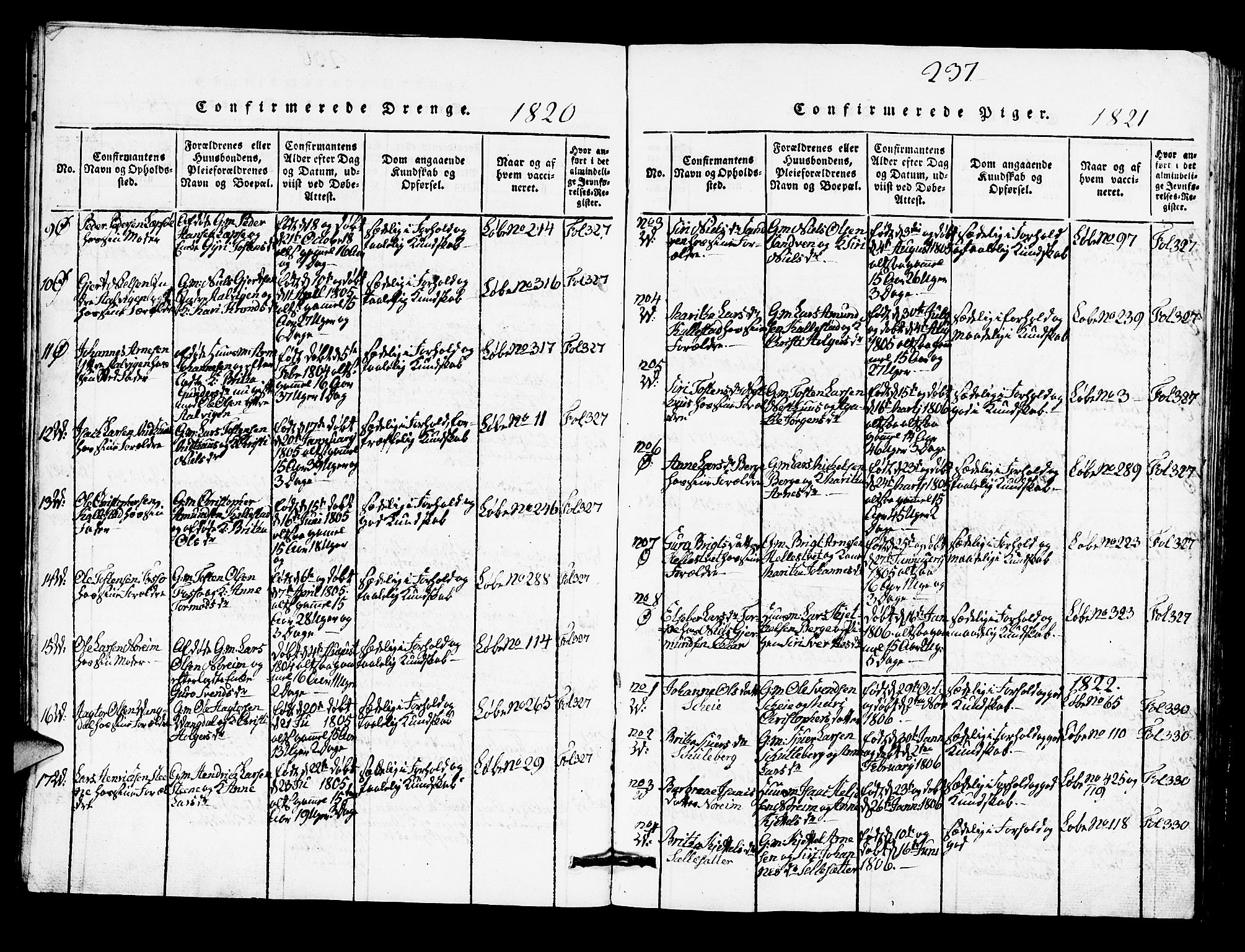 Kvam sokneprestembete, SAB/A-76201/H/Hab: Parish register (copy) no. A 1, 1818-1832, p. 237
