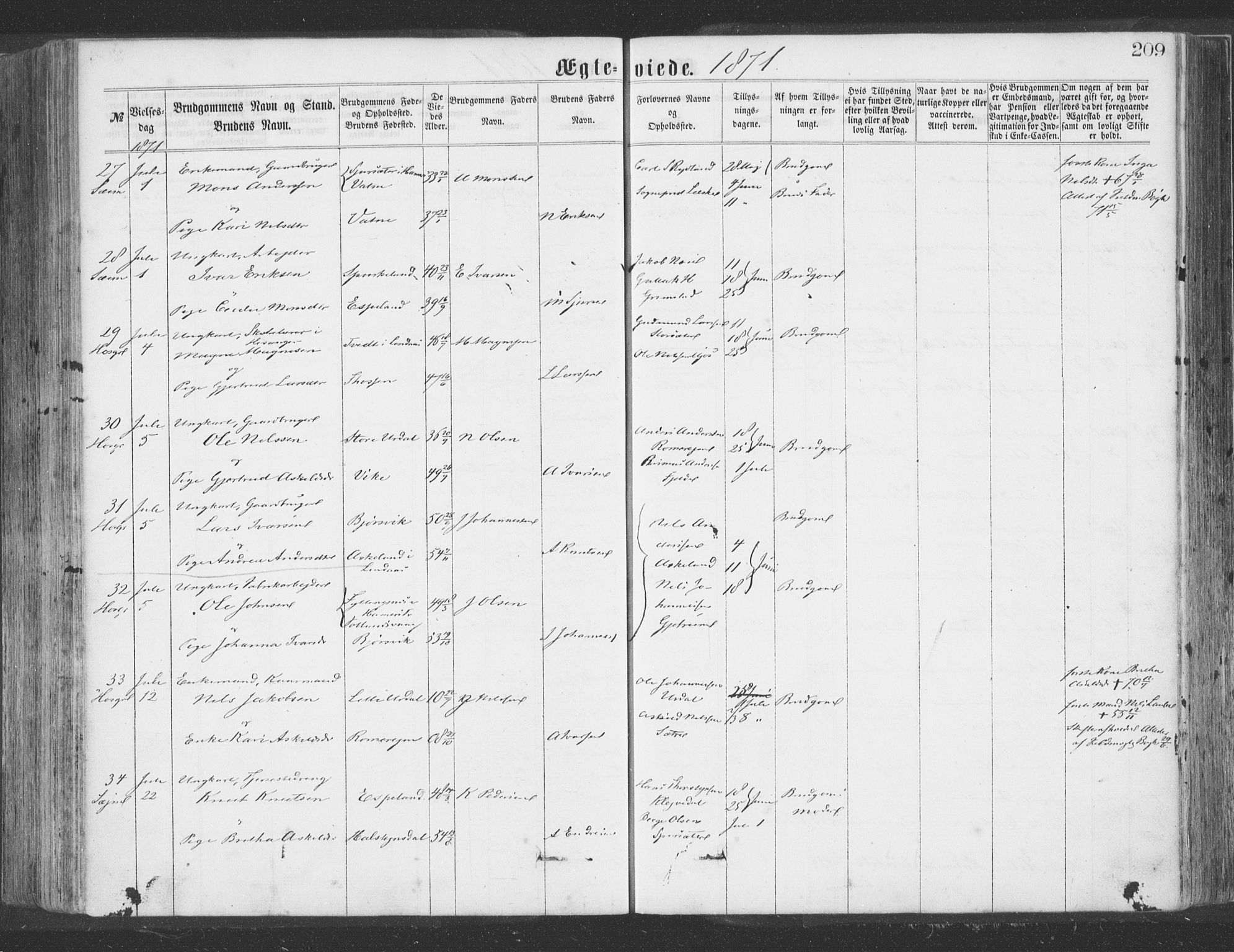 Hosanger sokneprestembete, AV/SAB-A-75801/H/Haa: Parish register (official) no. A 9, 1864-1876, p. 209