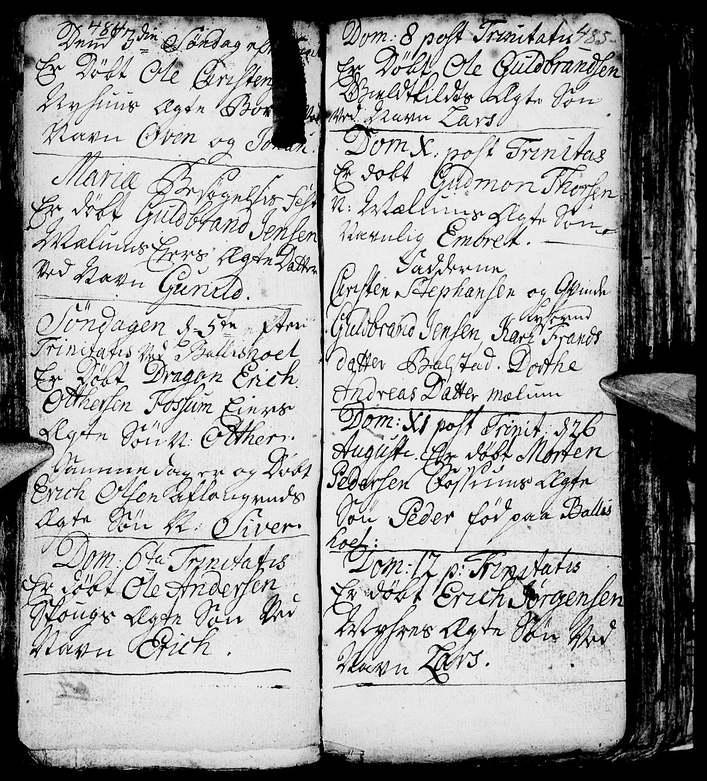 Nes prestekontor, Hedmark, AV/SAH-PREST-020/L/La/L0001: Parish register (copy) no. 1, 1663-1784, p. 484-485