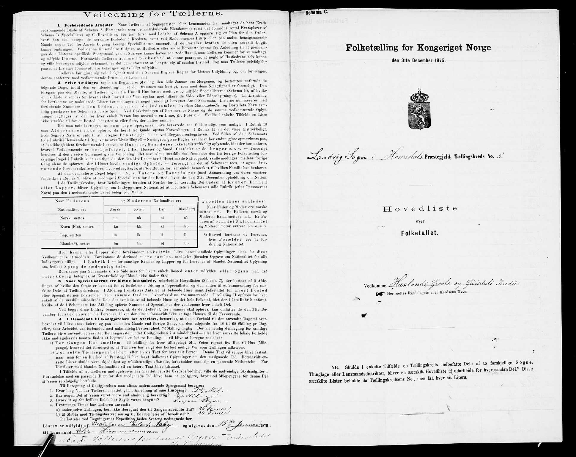 SAK, 1875 census for 0924P Homedal, 1875, p. 340