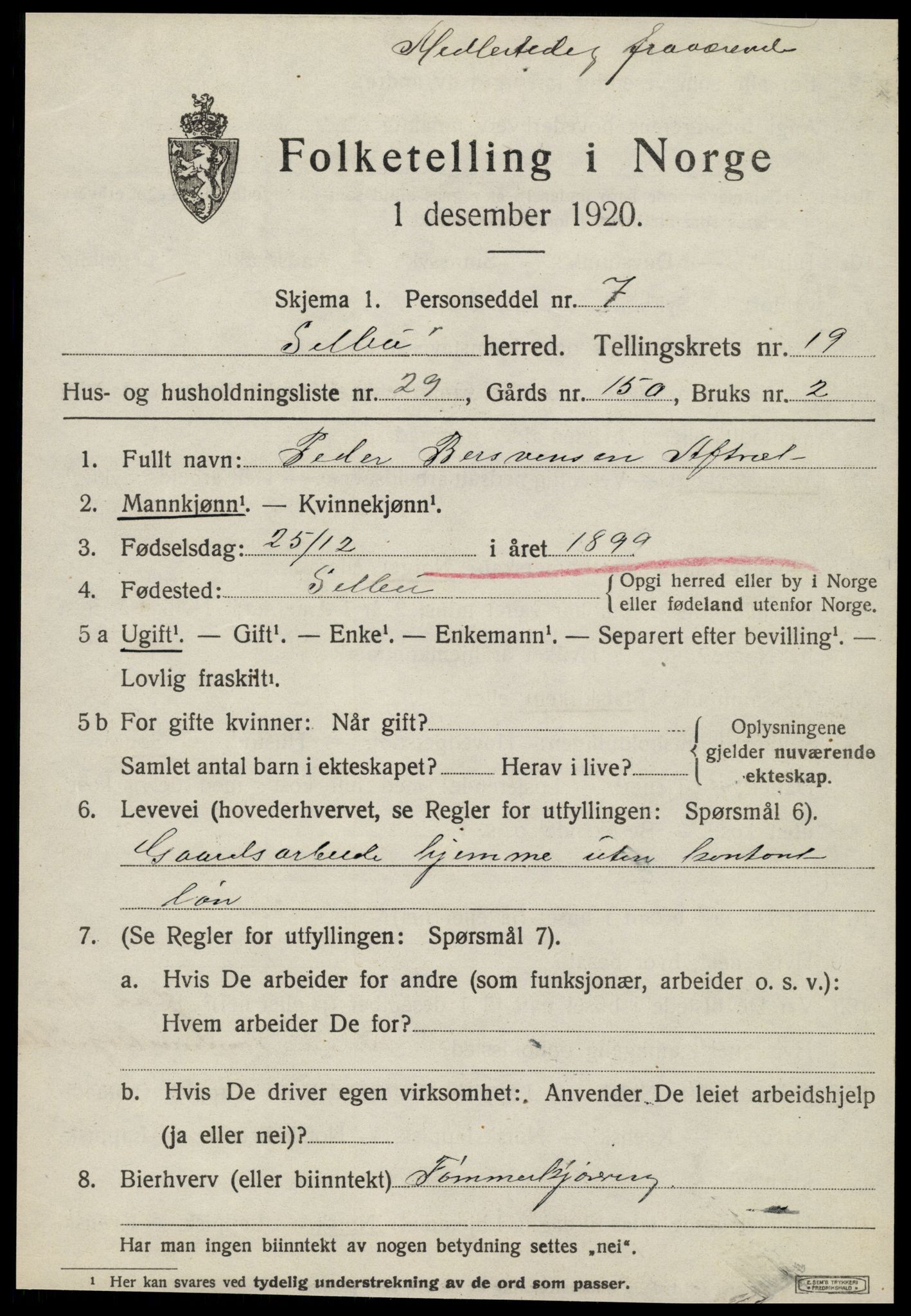 SAT, 1920 census for Selbu, 1920, p. 10202