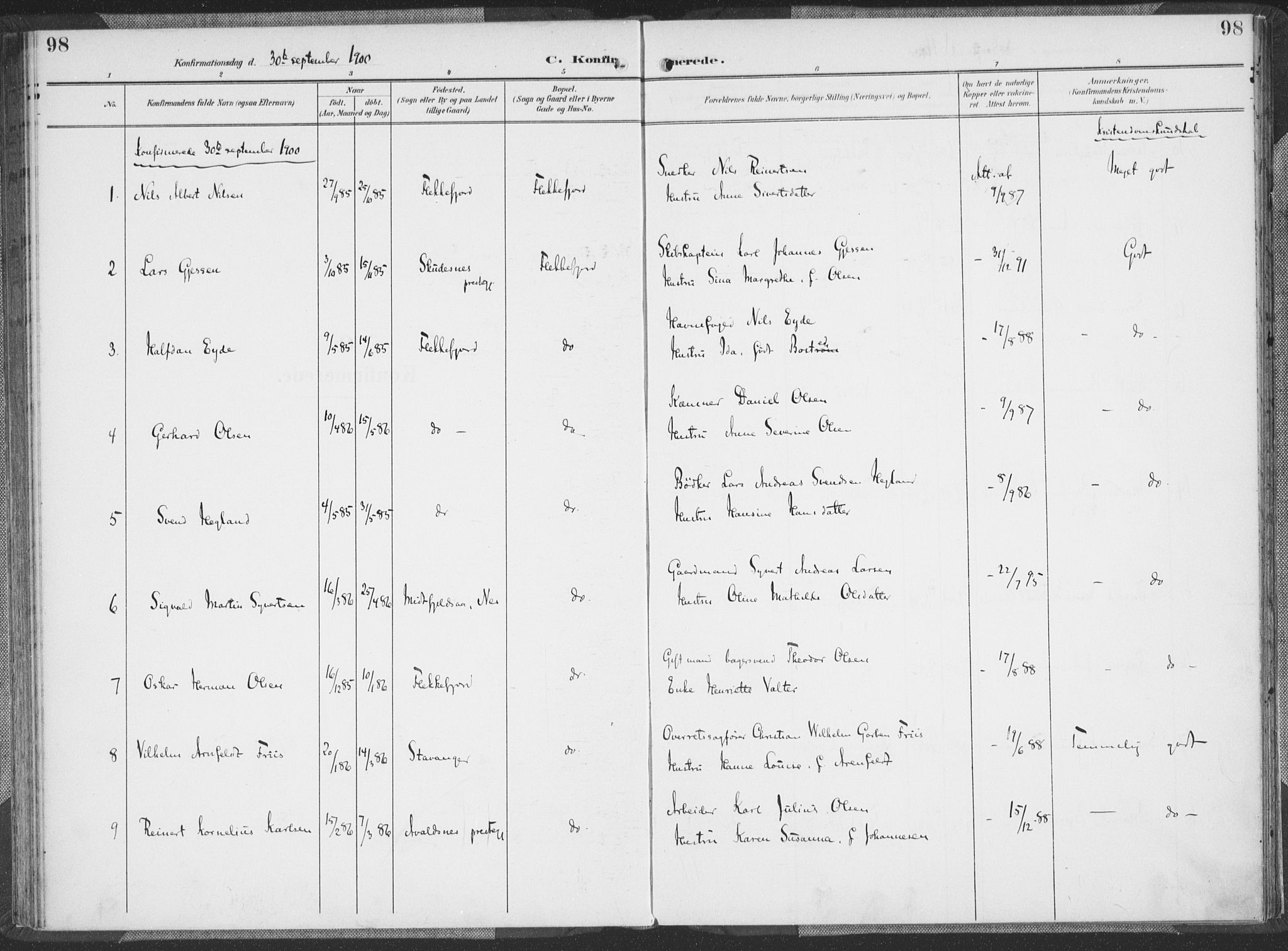 Flekkefjord sokneprestkontor, SAK/1111-0012/F/Fa/Faa/L0002: Parish register (official) no. A 2, 1900-1912, p. 98