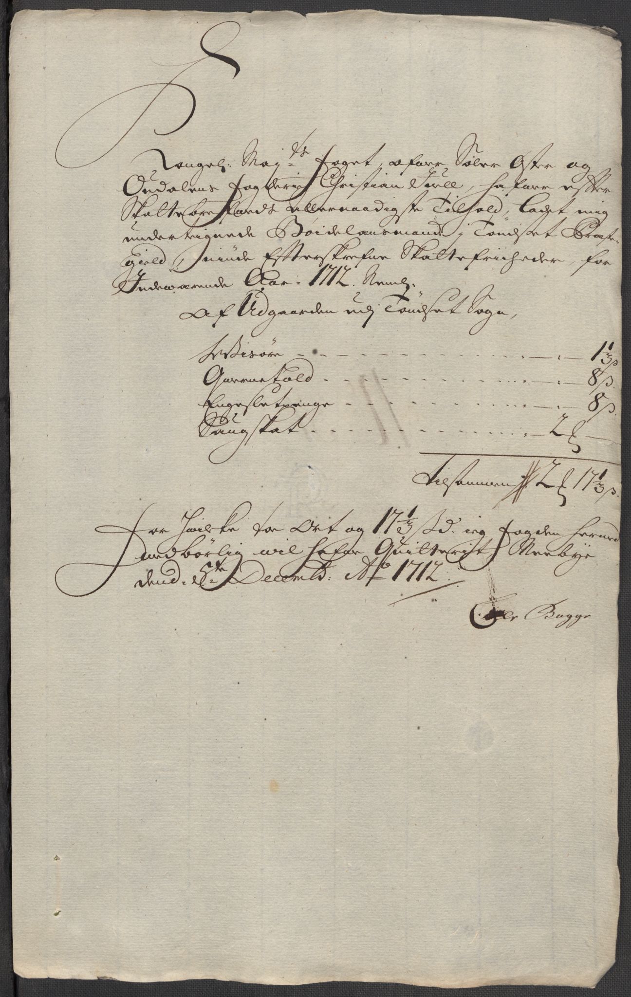 Rentekammeret inntil 1814, Reviderte regnskaper, Fogderegnskap, AV/RA-EA-4092/R13/L0849: Fogderegnskap Solør, Odal og Østerdal, 1712, p. 375