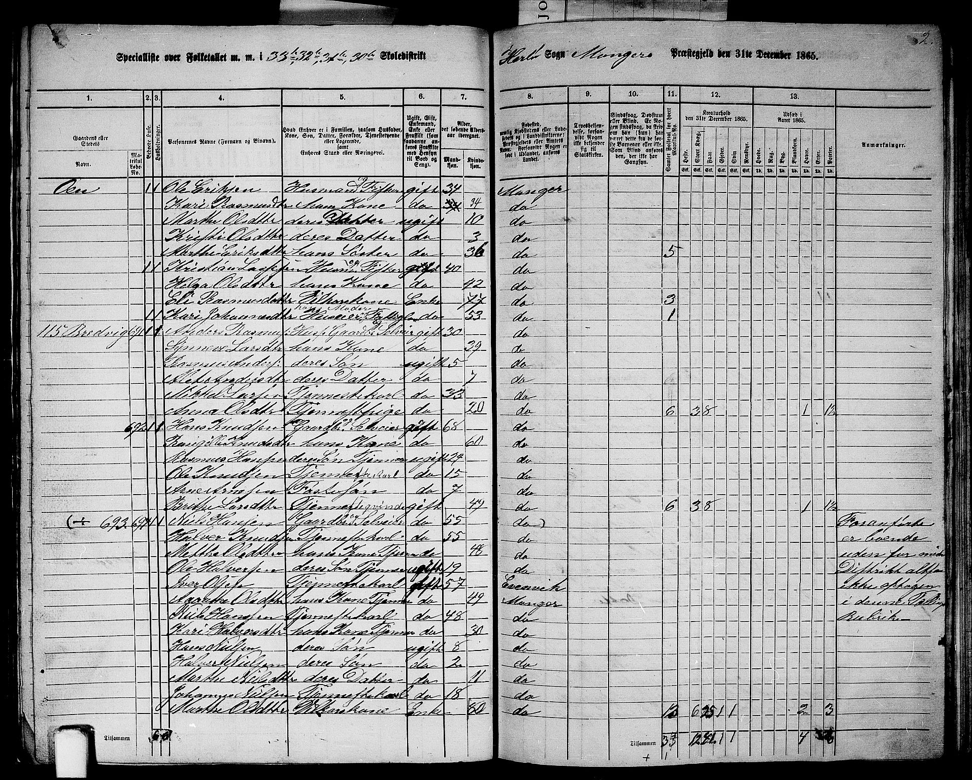 RA, 1865 census for Manger, 1865, p. 204