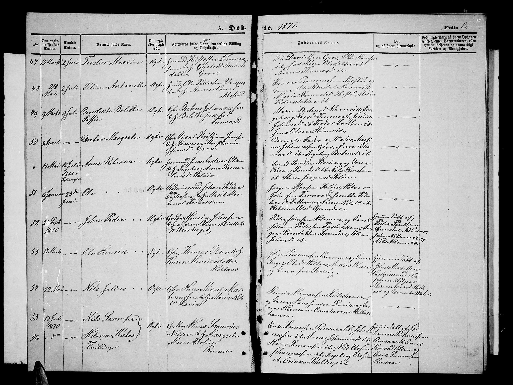 Ibestad sokneprestembete, SATØ/S-0077/H/Ha/Hab/L0006klokker: Parish register (copy) no. 6, 1871-1879, p. 2