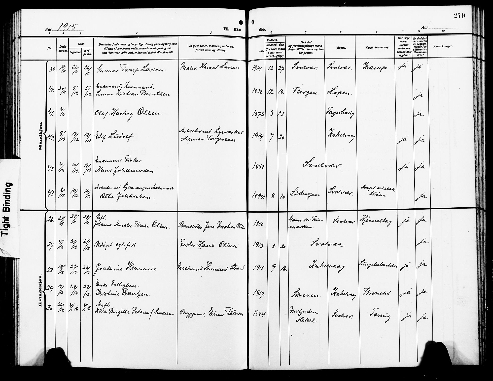 Ministerialprotokoller, klokkerbøker og fødselsregistre - Nordland, AV/SAT-A-1459/874/L1080: Parish register (copy) no. 874C09, 1915-1925, p. 279