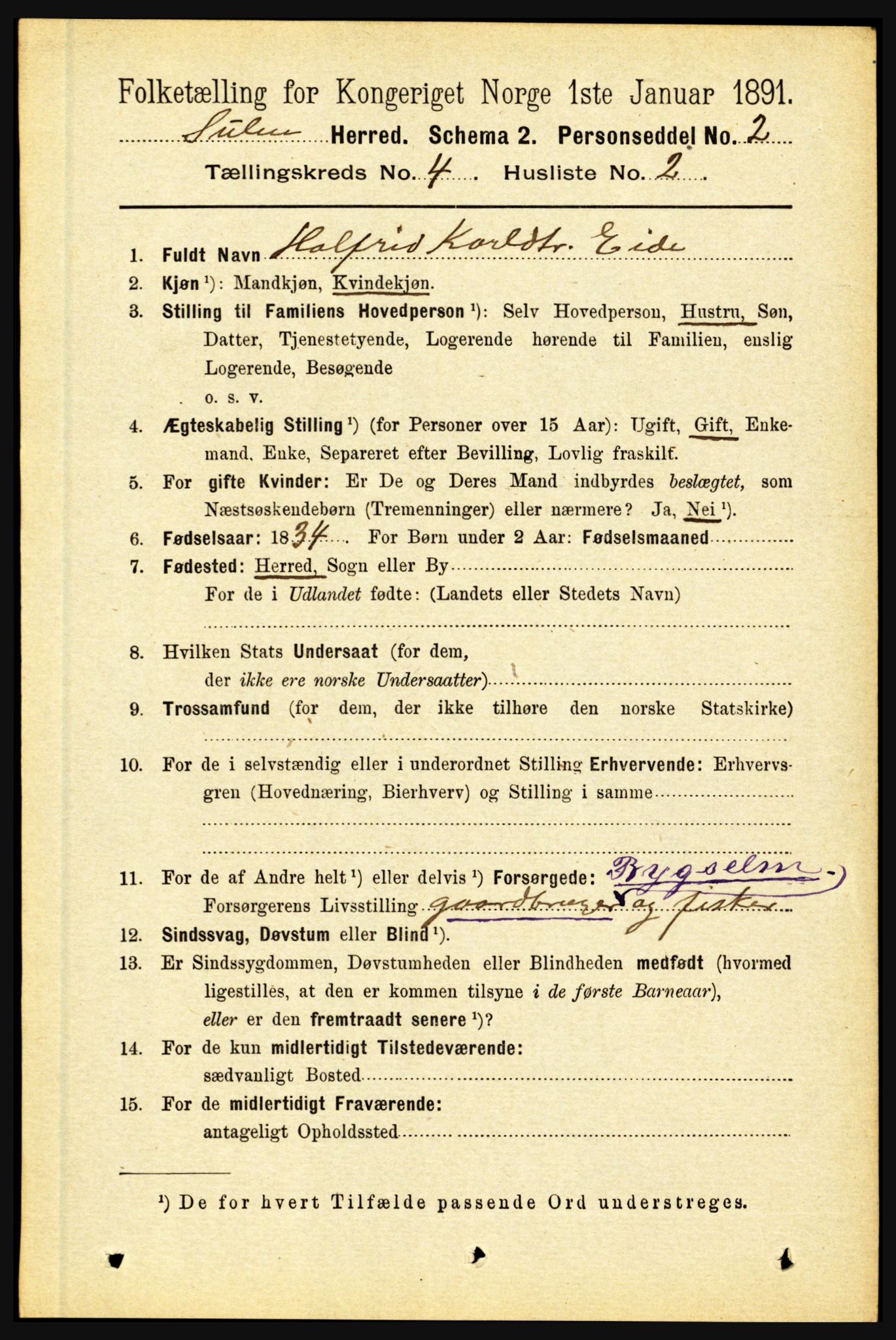 RA, 1891 census for 1412 Solund, 1891, p. 1596