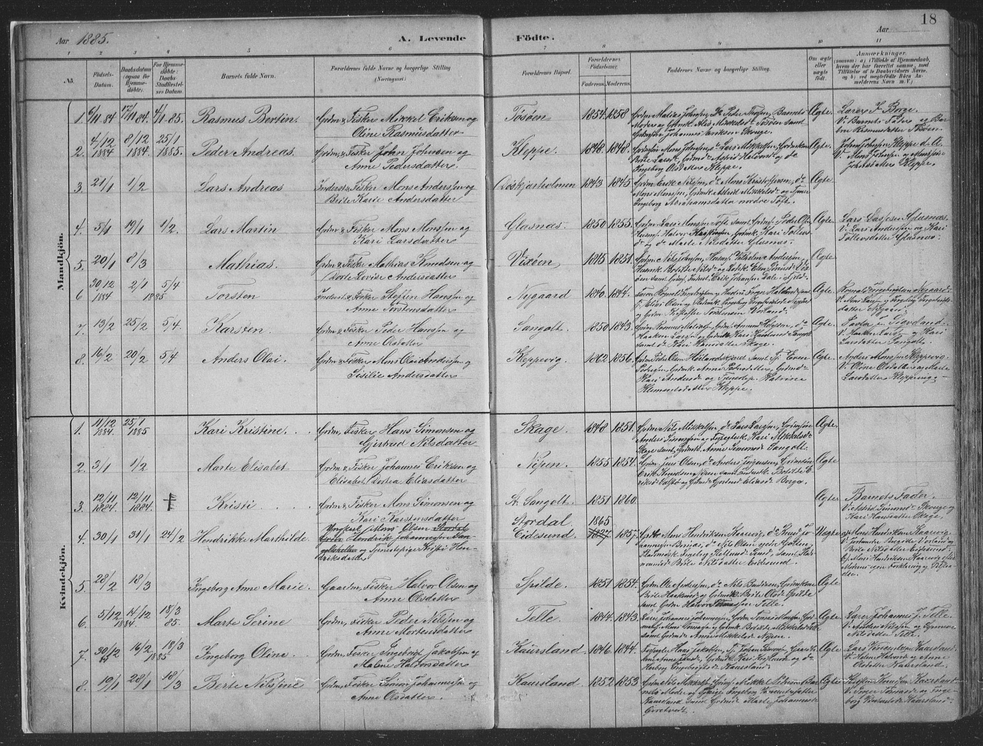 Sund sokneprestembete, SAB/A-99930: Parish register (copy) no. B 3, 1882-1911, p. 18