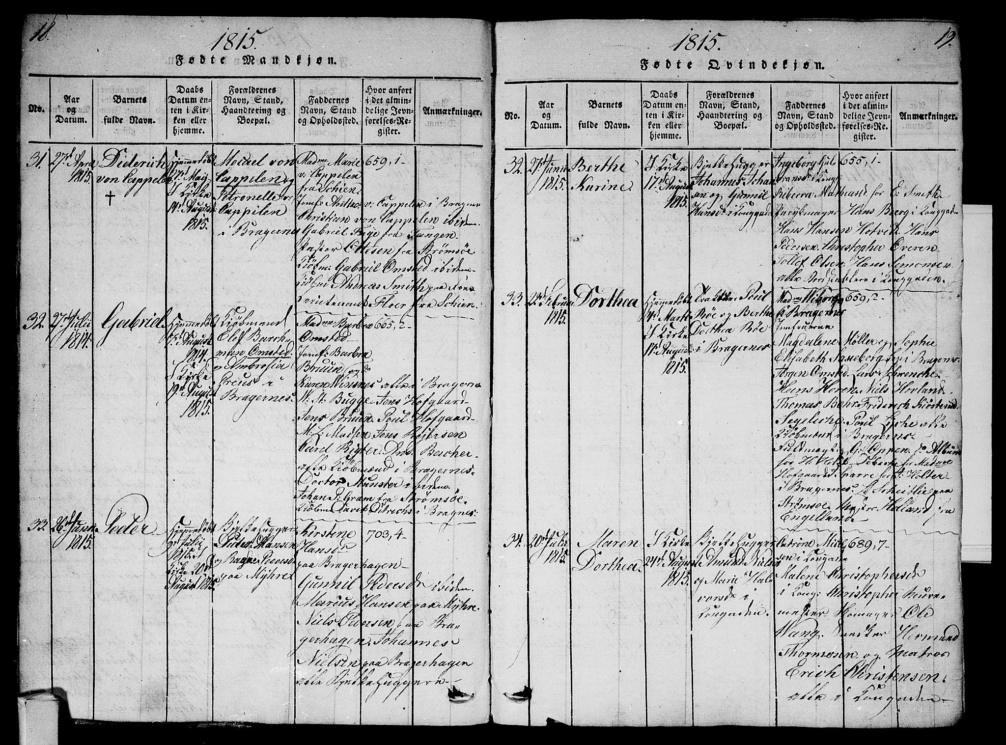 Bragernes kirkebøker, AV/SAKO-A-6/G/Ga/L0001: Parish register (copy) no. 1, 1815-1829, p. 18-19