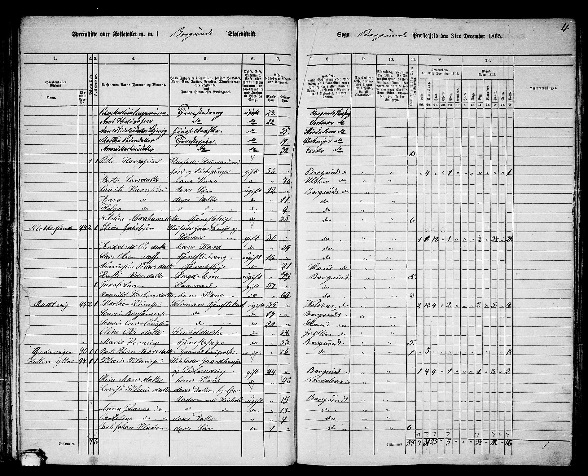 RA, 1865 census for Borgund, 1865, p. 63