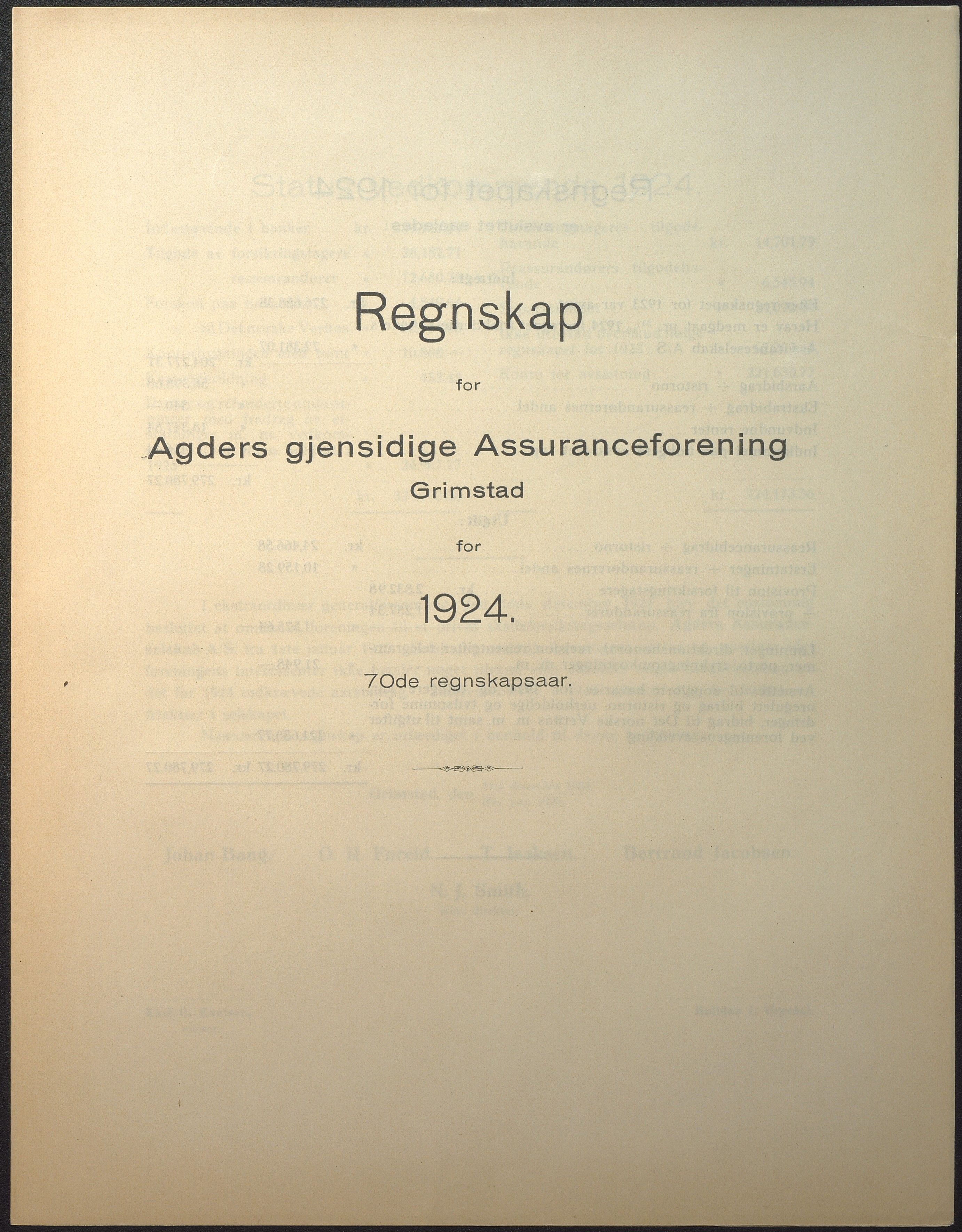 Agders Gjensidige Assuranceforening, AAKS/PA-1718/05/L0004: Regnskap, seilavdeling, pakkesak. Og regnskap jernavdeling, 1911-1924