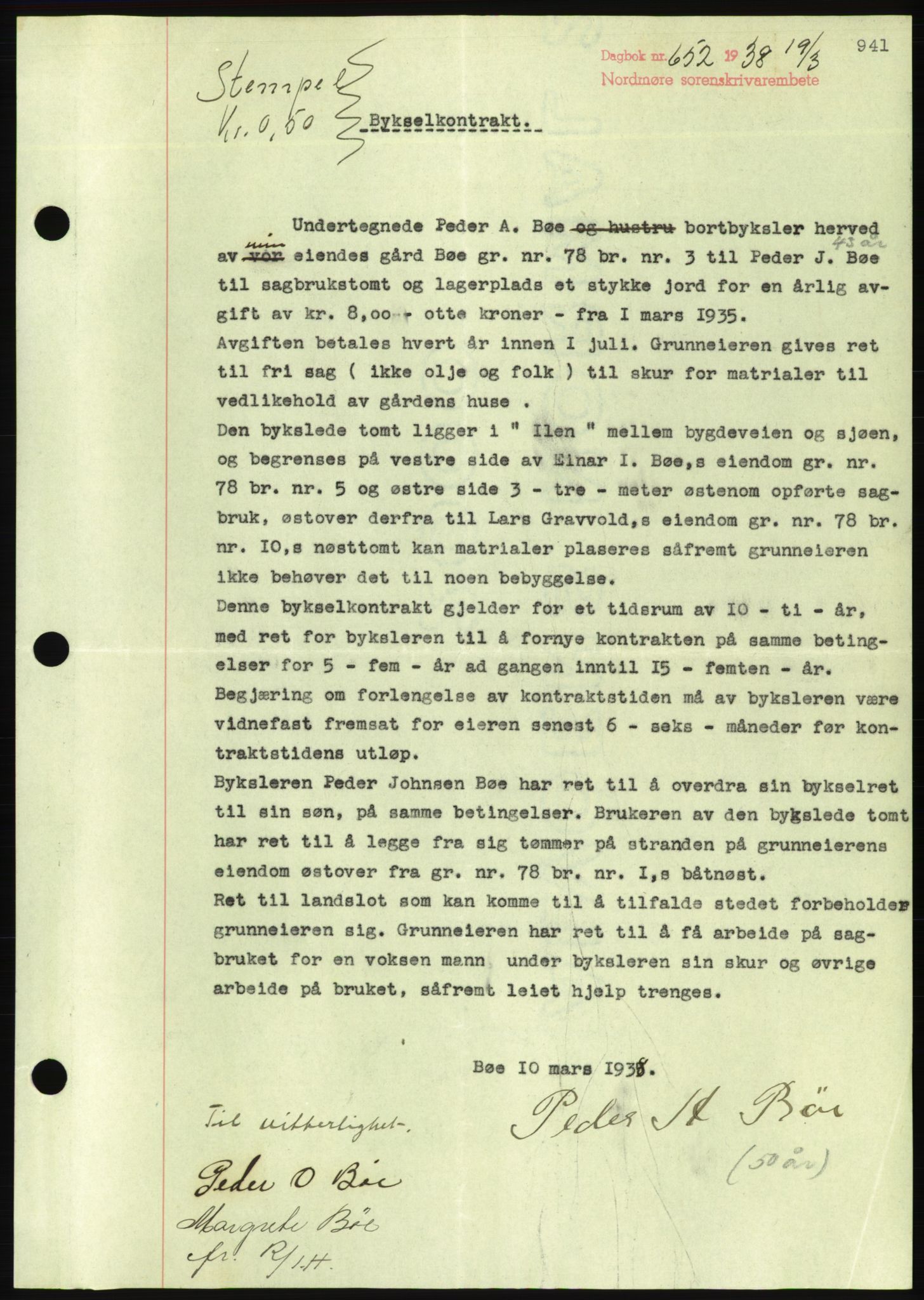 Nordmøre sorenskriveri, AV/SAT-A-4132/1/2/2Ca/L0092: Mortgage book no. B82, 1937-1938, Diary no: : 652/1938