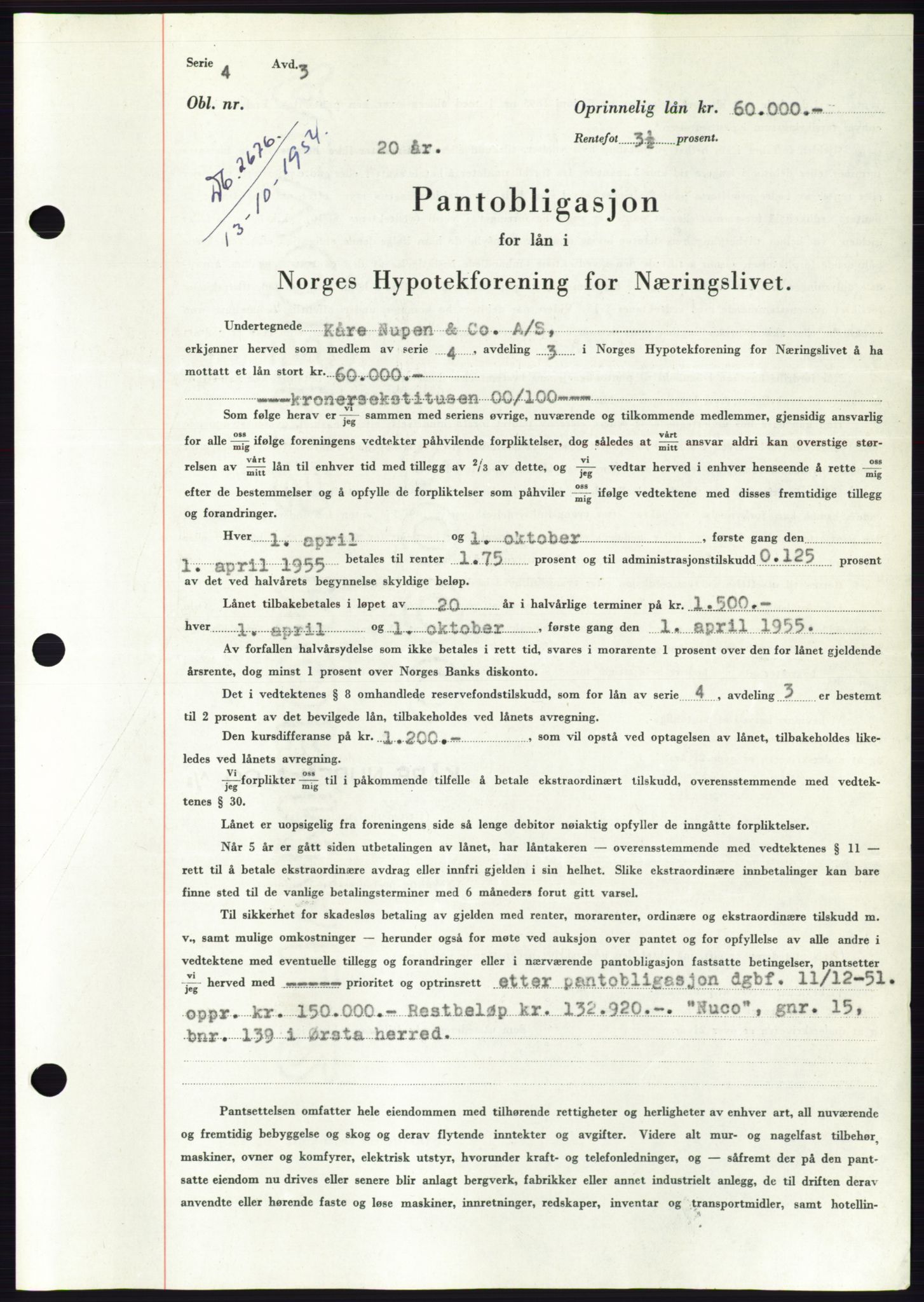 Søre Sunnmøre sorenskriveri, AV/SAT-A-4122/1/2/2C/L0126: Mortgage book no. 14B, 1954-1955, Diary no: : 2676/1954