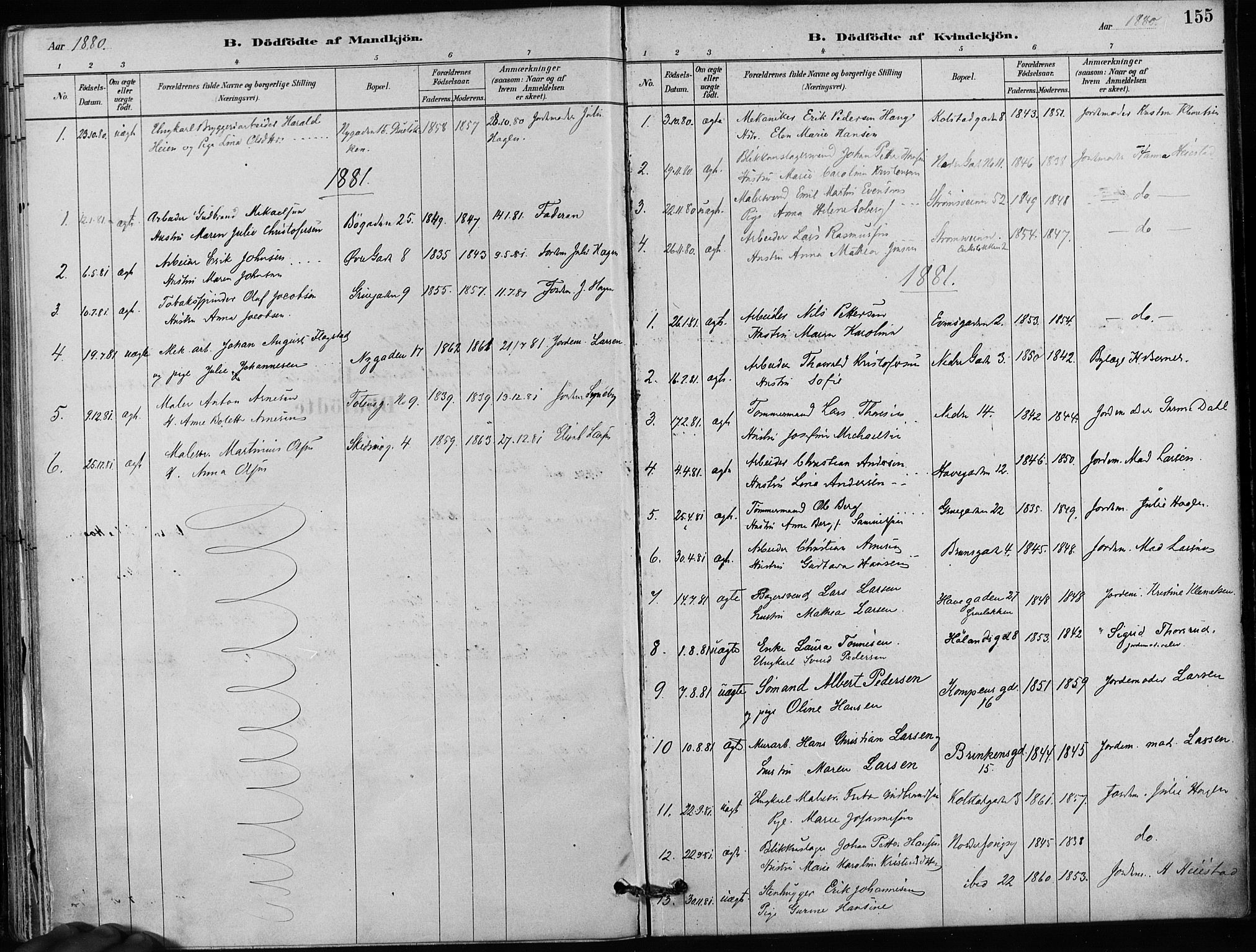 Kampen prestekontor Kirkebøker, AV/SAO-A-10853/F/Fa/L0001: Parish register (official) no. I 1, 1880-1886, p. 155