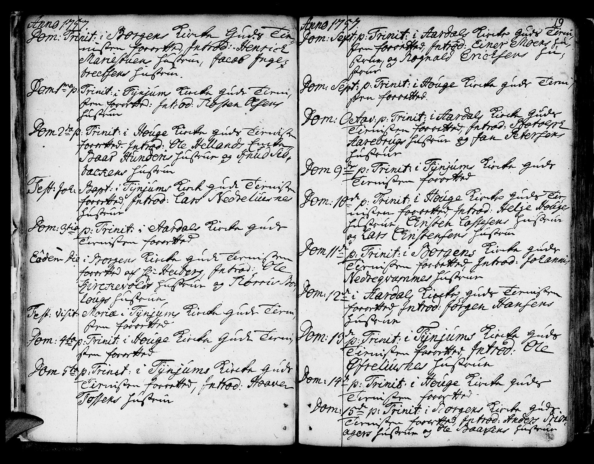 Lærdal sokneprestembete, AV/SAB-A-81201: Parish register (official) no. A 2, 1752-1782, p. 19