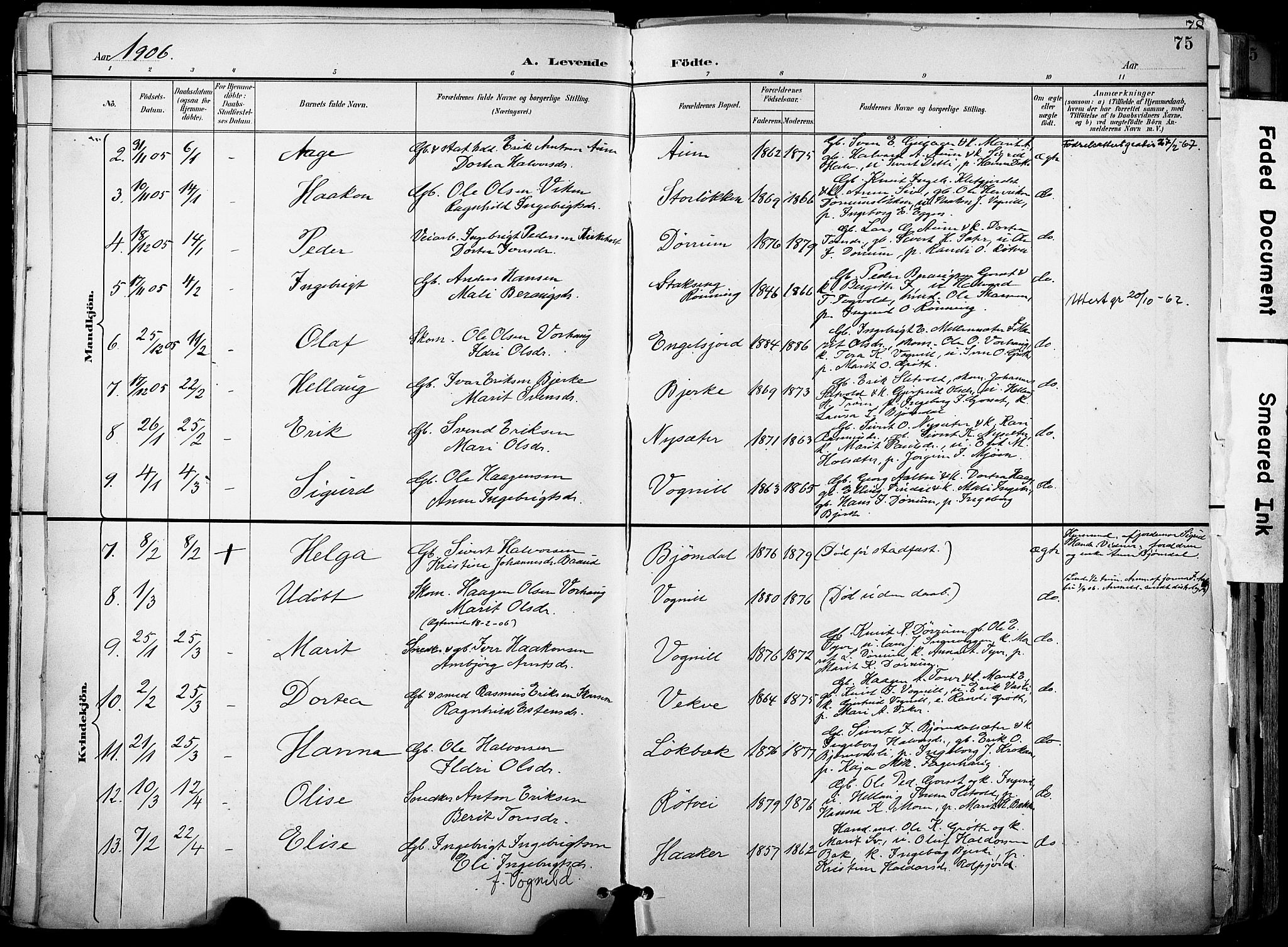 Ministerialprotokoller, klokkerbøker og fødselsregistre - Sør-Trøndelag, AV/SAT-A-1456/678/L0902: Parish register (official) no. 678A11, 1895-1911, p. 75