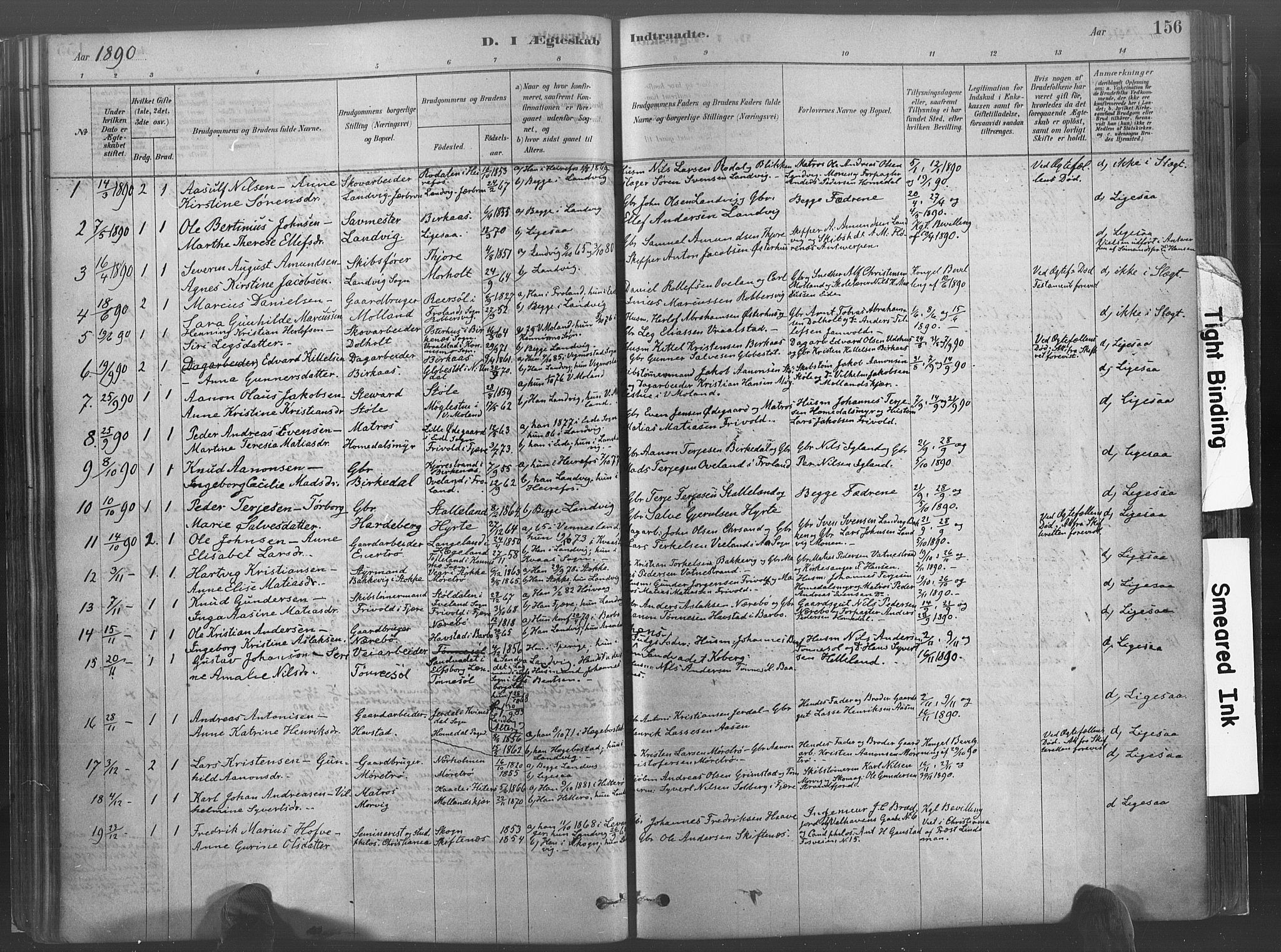 Hommedal sokneprestkontor, SAK/1111-0023/F/Fa/Fab/L0006: Parish register (official) no. A 6, 1878-1897, p. 156