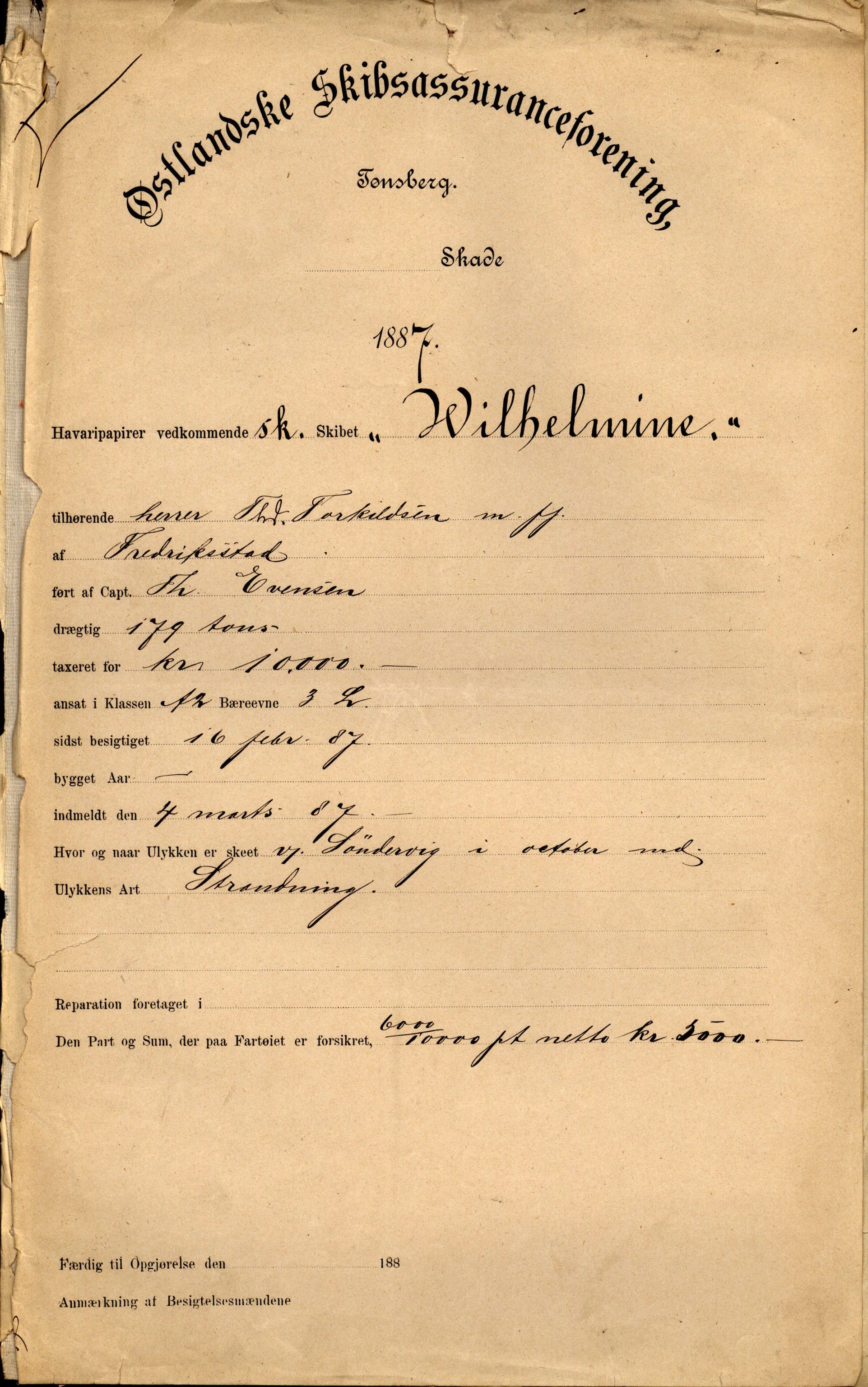 Pa 63 - Østlandske skibsassuranceforening, VEMU/A-1079/G/Ga/L0020/0001: Havaridokumenter / Tellus, Telanak, Wilhelmine, 1887, p. 112