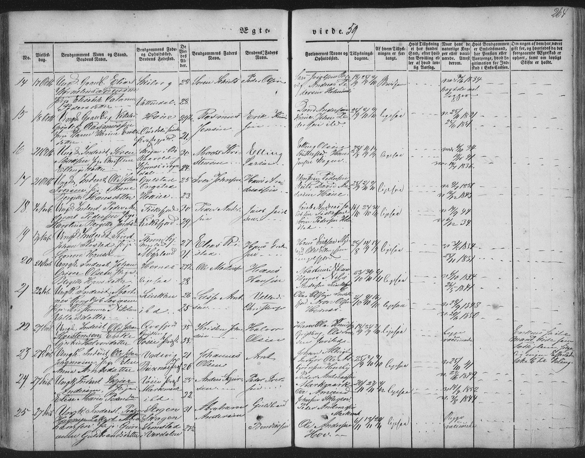 Ministerialprotokoller, klokkerbøker og fødselsregistre - Nordland, AV/SAT-A-1459/888/L1241: Parish register (official) no. 888A07, 1849-1869, p. 264