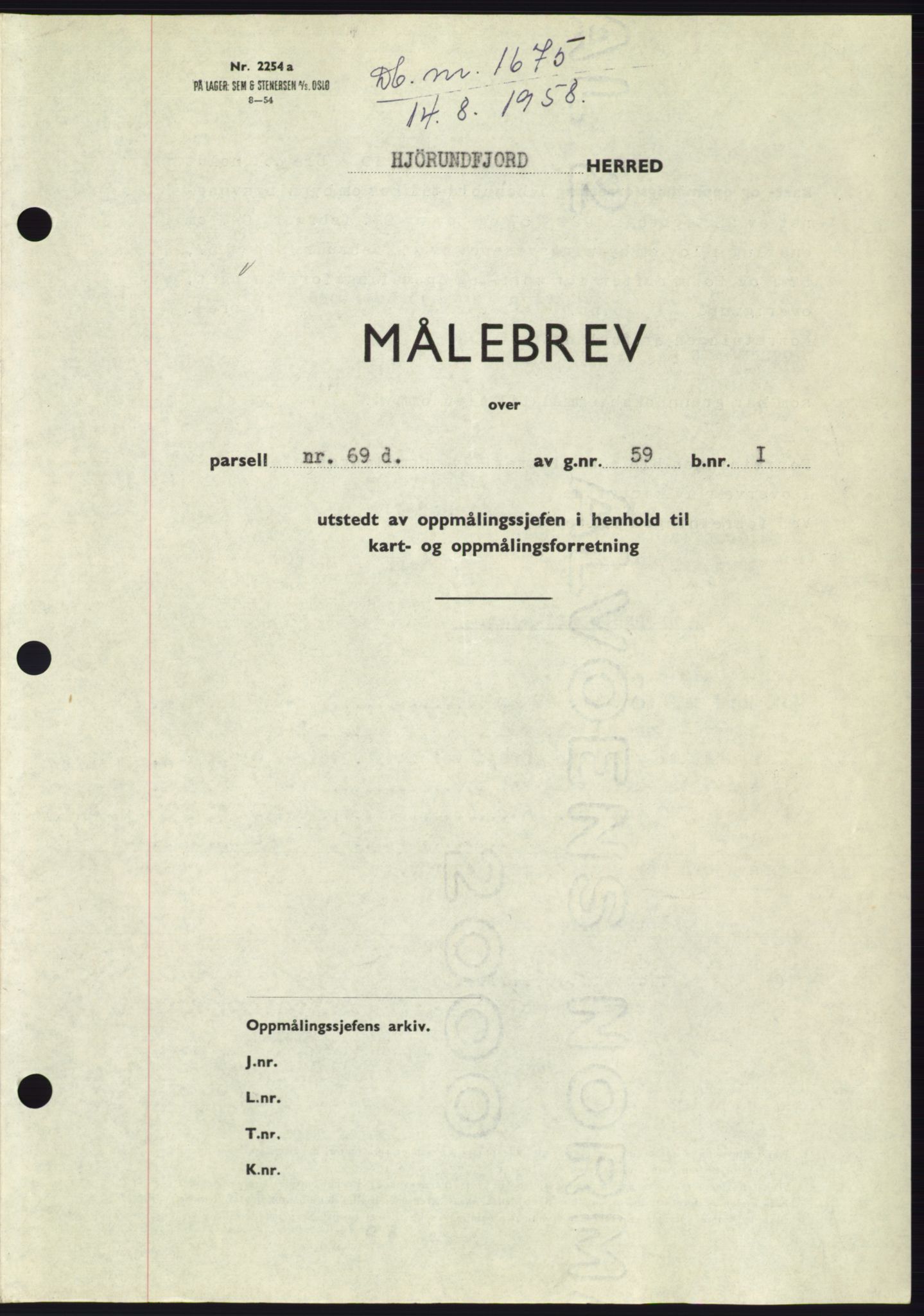 Søre Sunnmøre sorenskriveri, AV/SAT-A-4122/1/2/2C/L0110: Mortgage book no. 36A, 1958-1958, Diary no: : 1675/1958