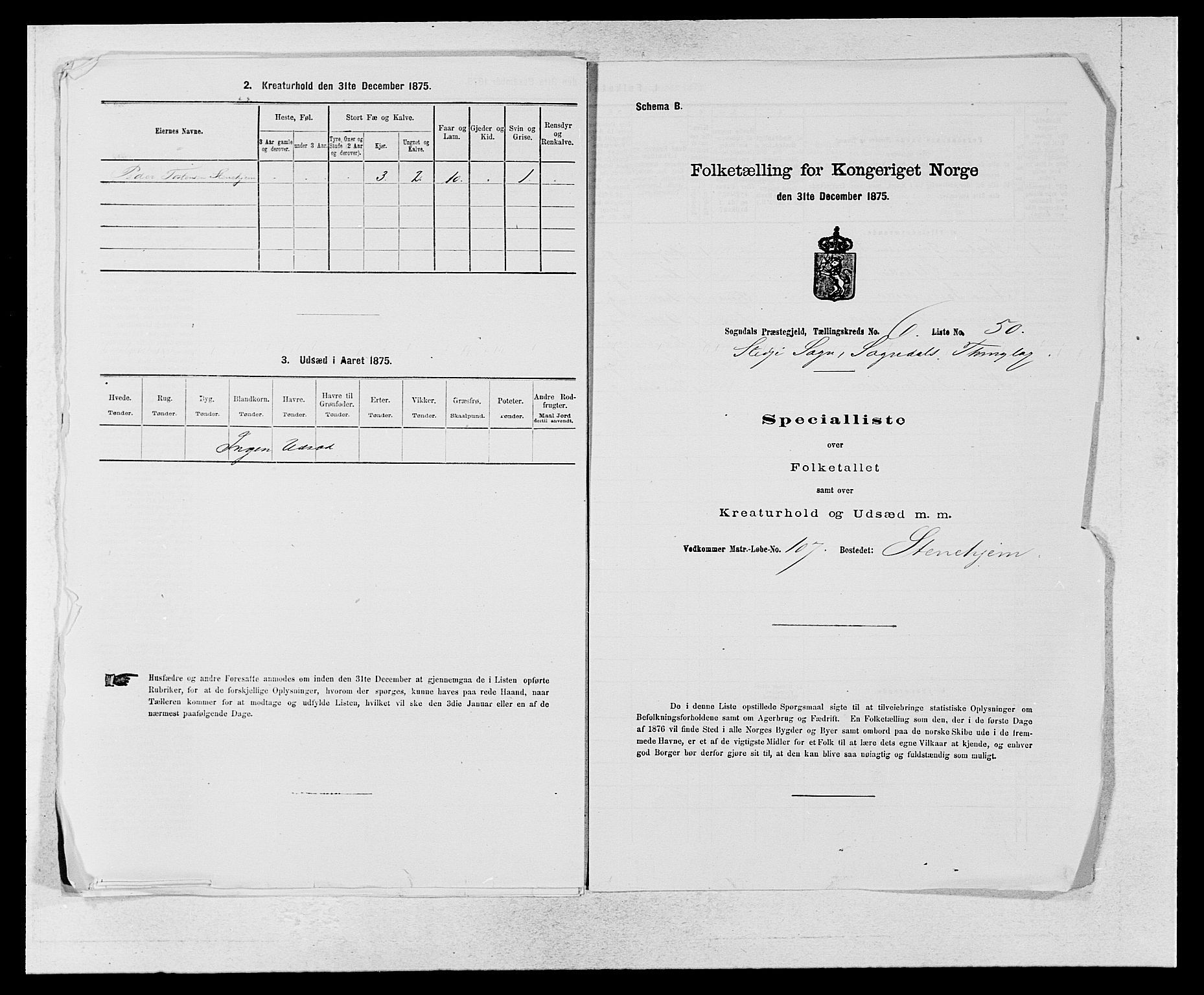 SAB, 1875 census for 1420P Sogndal, 1875, p. 694