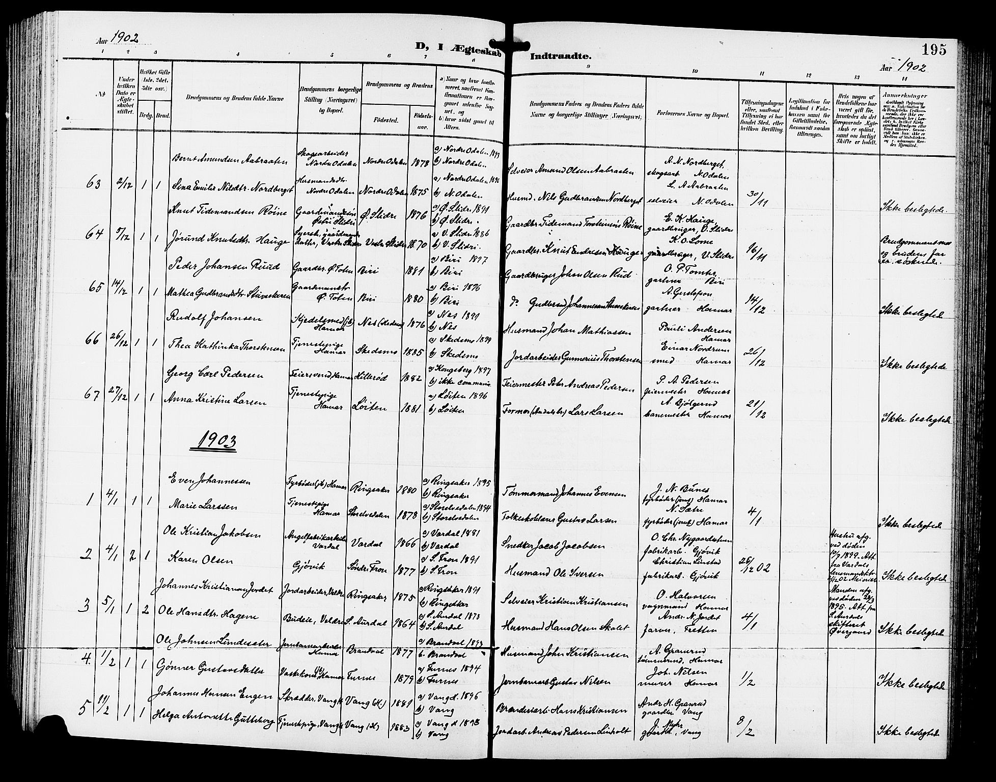 Hamar prestekontor, AV/SAH-DOMPH-002/H/Ha/Hab/L0001: Parish register (copy) no. 1, 1899-1914, p. 195