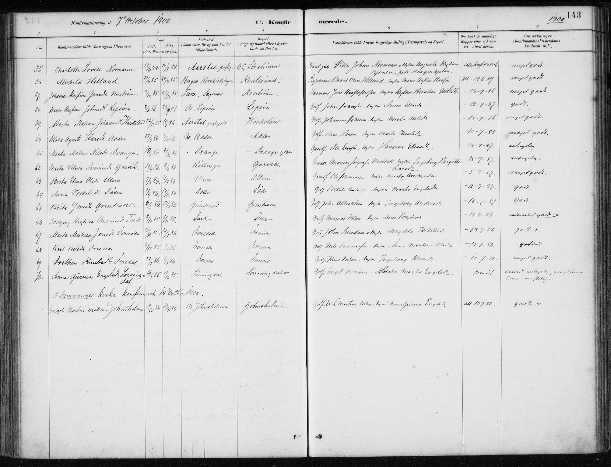 Os sokneprestembete, SAB/A-99929: Parish register (official) no. B 1, 1885-1902, p. 143