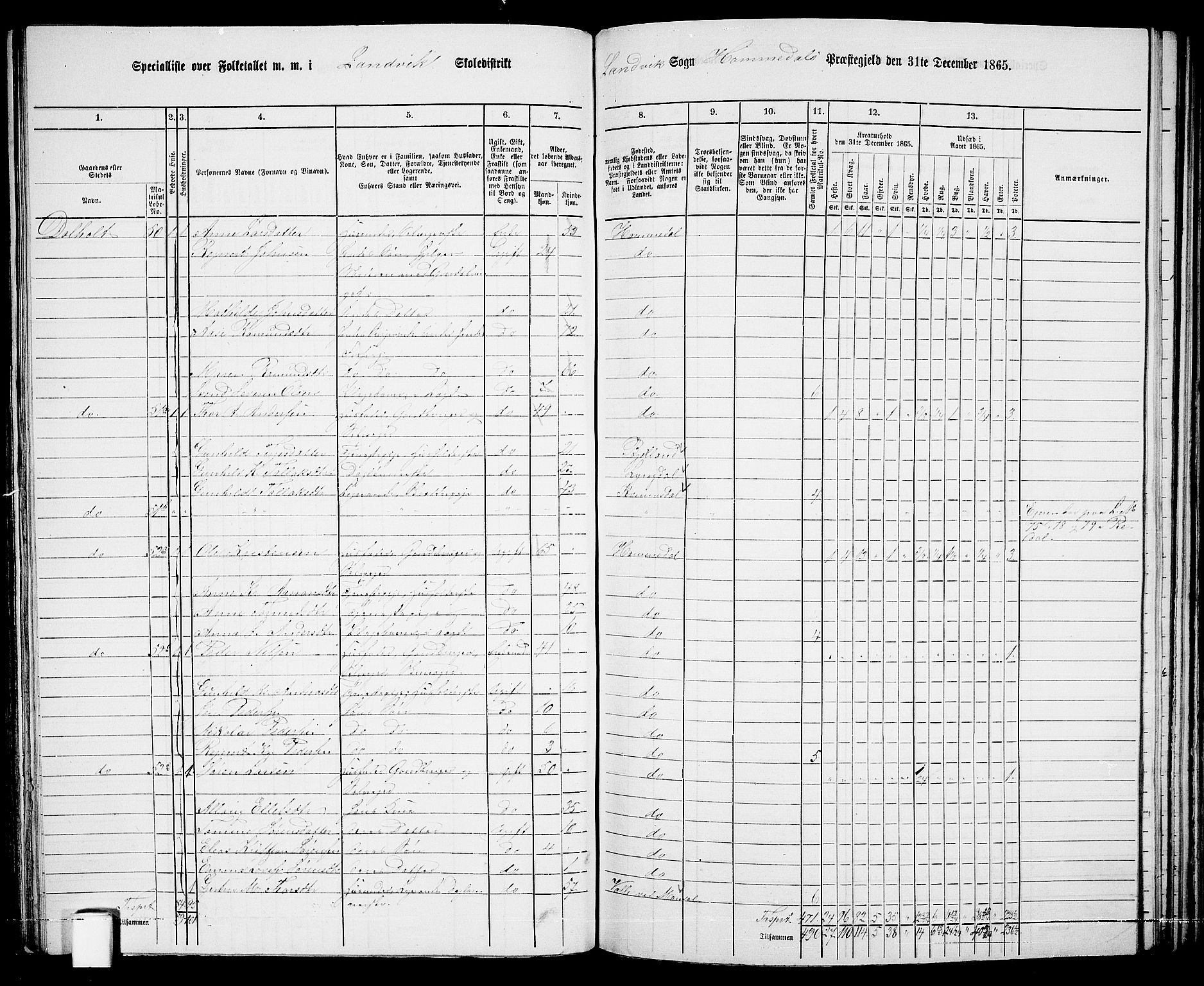 RA, 1865 census for Homedal, 1865, p. 94