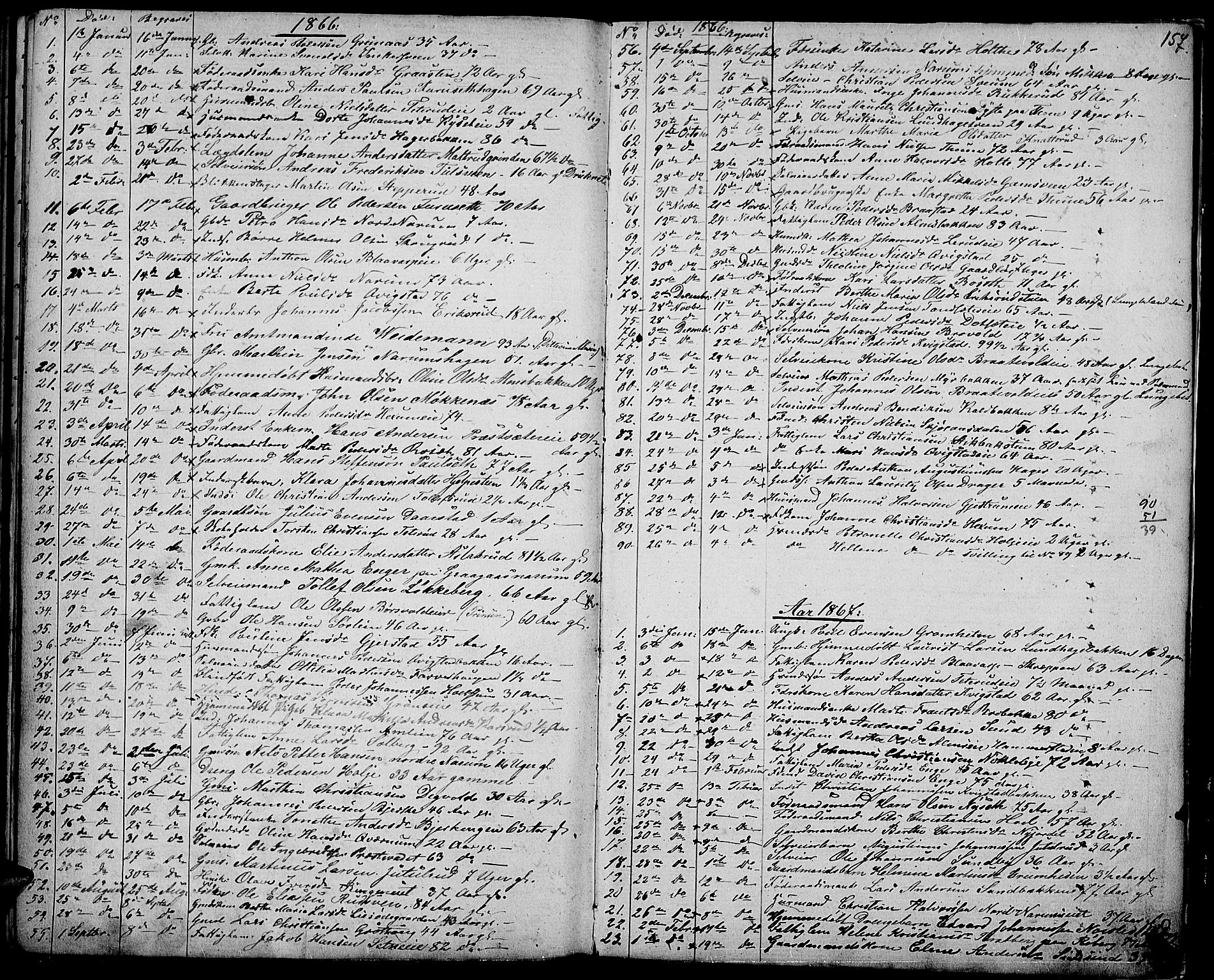 Vestre Toten prestekontor, SAH/PREST-108/H/Ha/Hab/L0005: Parish register (copy) no. 5, 1854-1870, p. 157