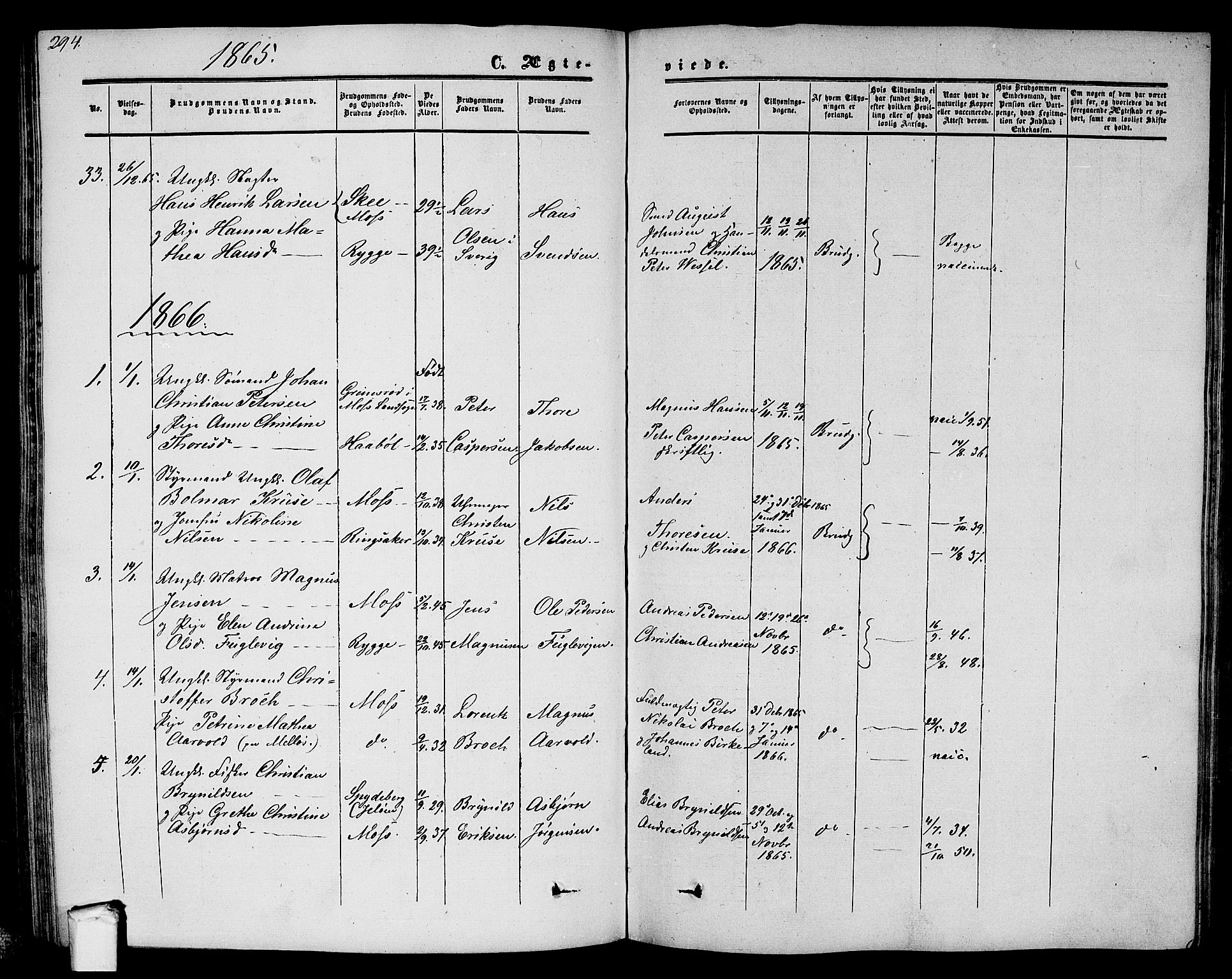 Moss prestekontor Kirkebøker, SAO/A-2003/G/Ga/L0002: Parish register (copy) no. I 2, 1852-1871, p. 294