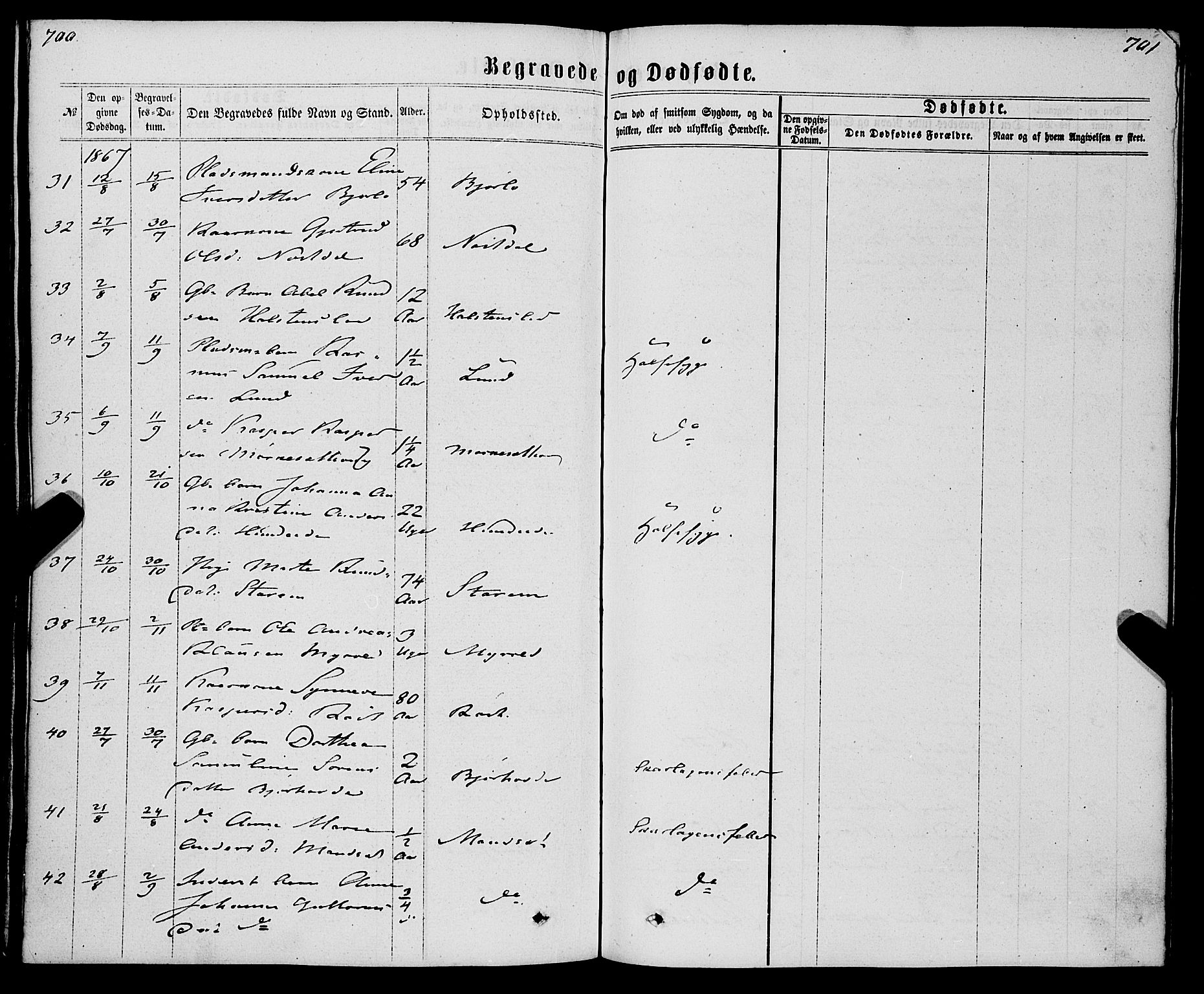 Eid sokneprestembete, AV/SAB-A-82301/H/Haa/Haaa/L0009: Parish register (official) no. A 9, 1861-1868, p. 700-701