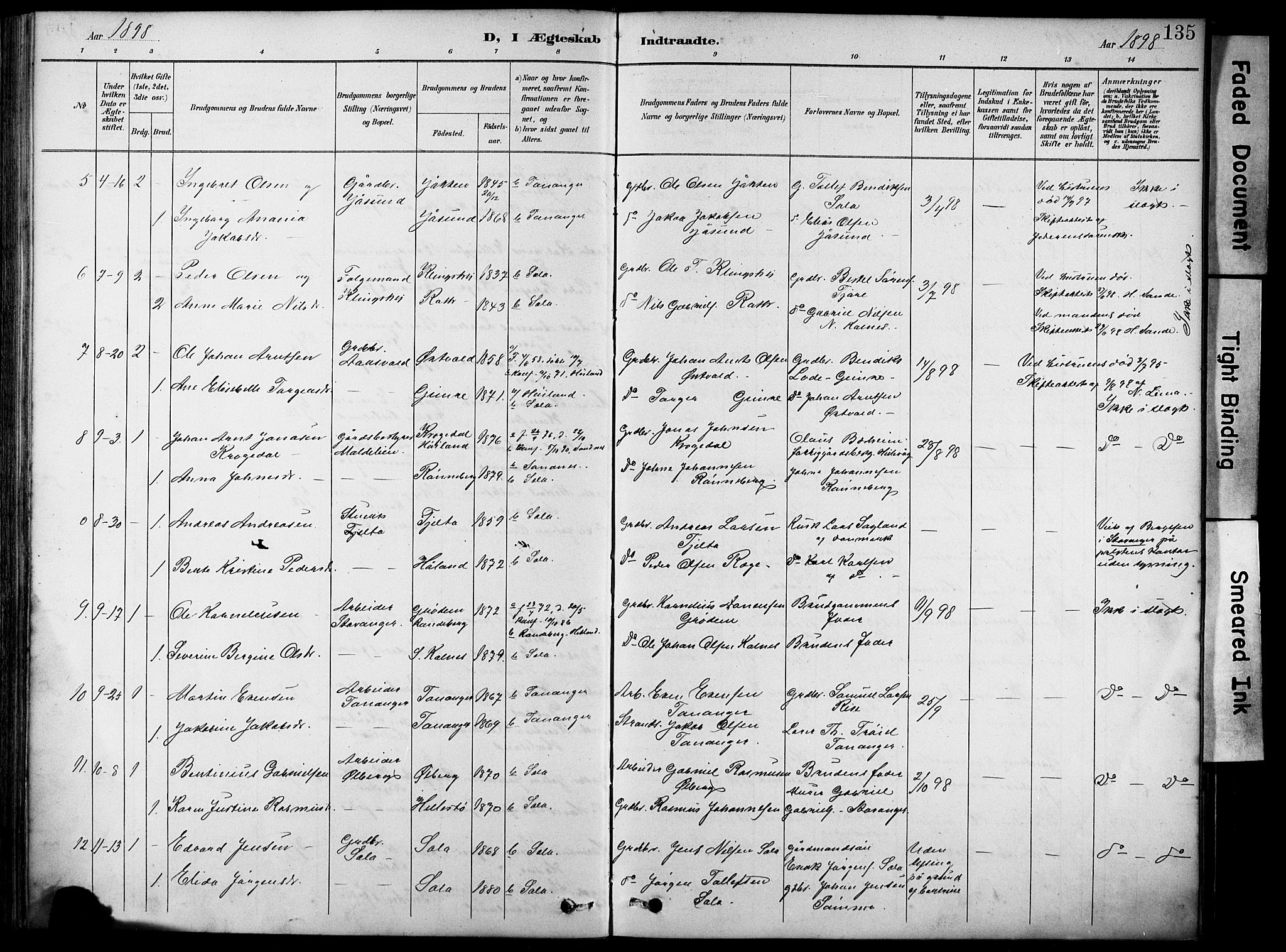 Håland sokneprestkontor, AV/SAST-A-101802/001/30BA/L0012: Parish register (official) no. A 11, 1889-1900, p. 135