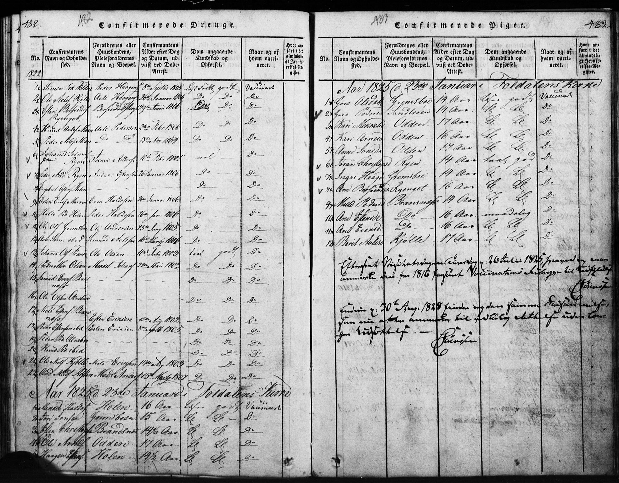 Tynset prestekontor, SAH/PREST-058/H/Ha/Hab/L0003: Parish register (copy) no. 3, 1814-1862, p. 482-483