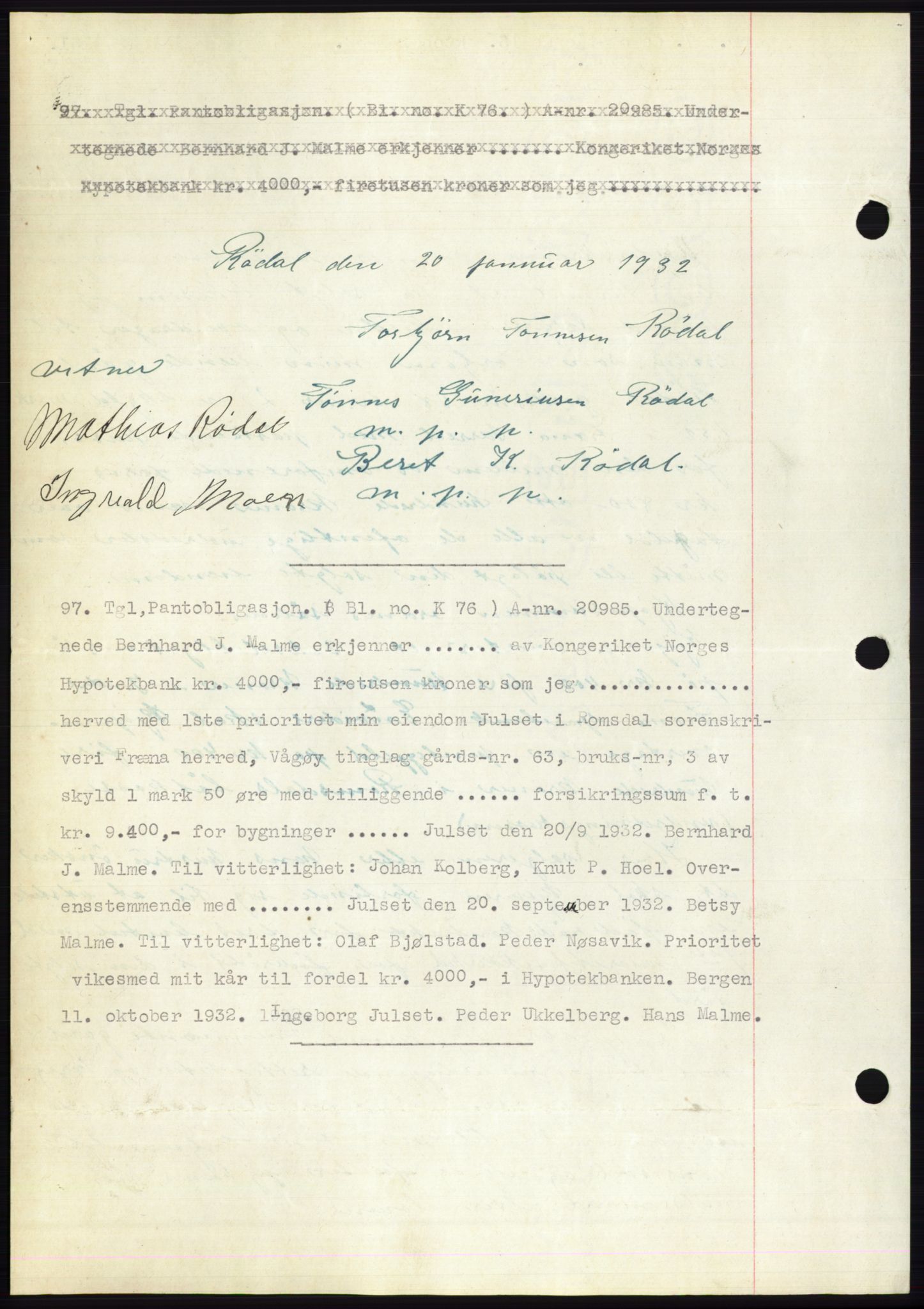 Romsdal sorenskriveri, AV/SAT-A-4149/1/2/2C/L0062: Mortgage book no. 56, 1932-1933, Deed date: 15.10.1932