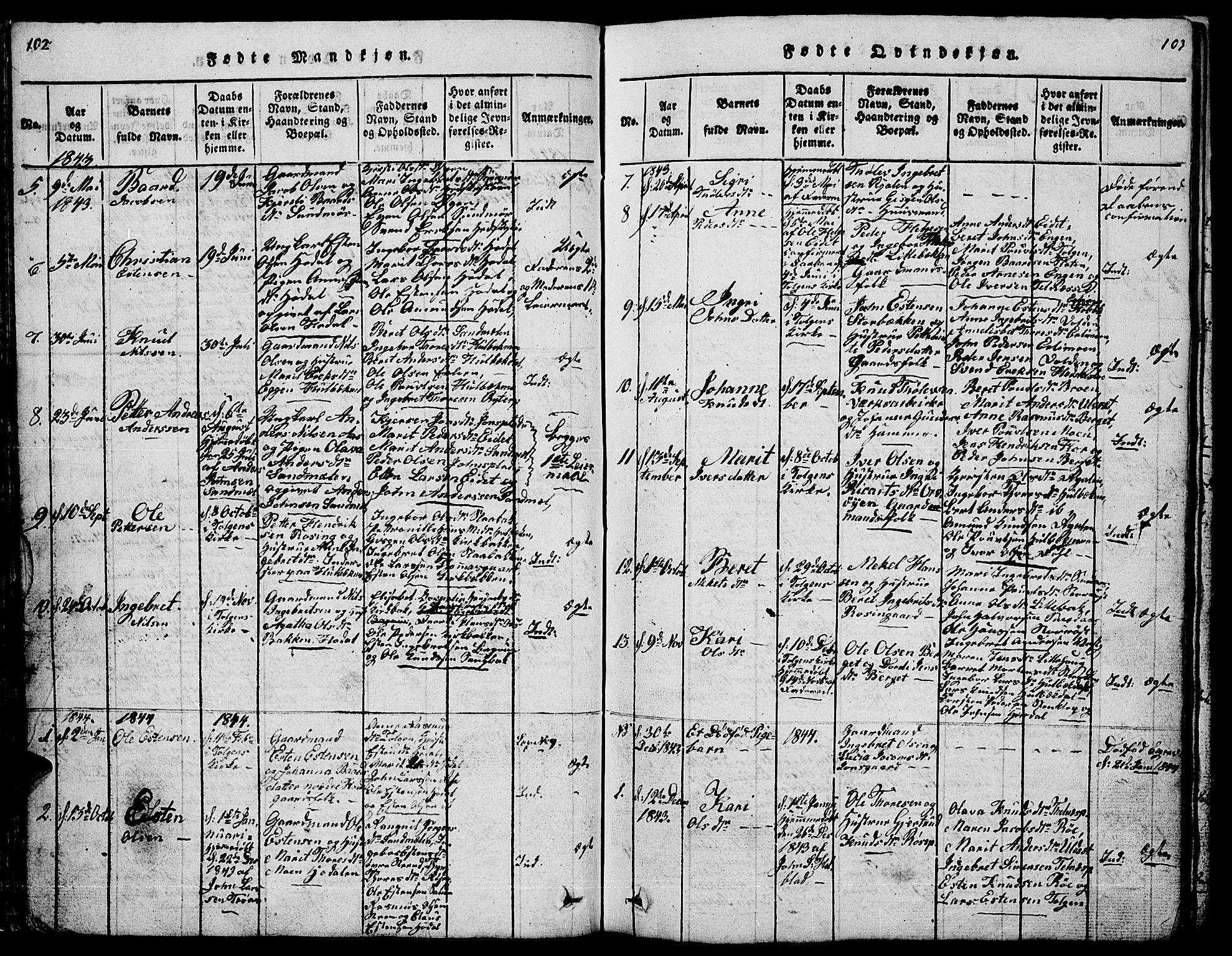 Tolga prestekontor, SAH/PREST-062/L/L0001: Parish register (copy) no. 1, 1814-1877, p. 102-103