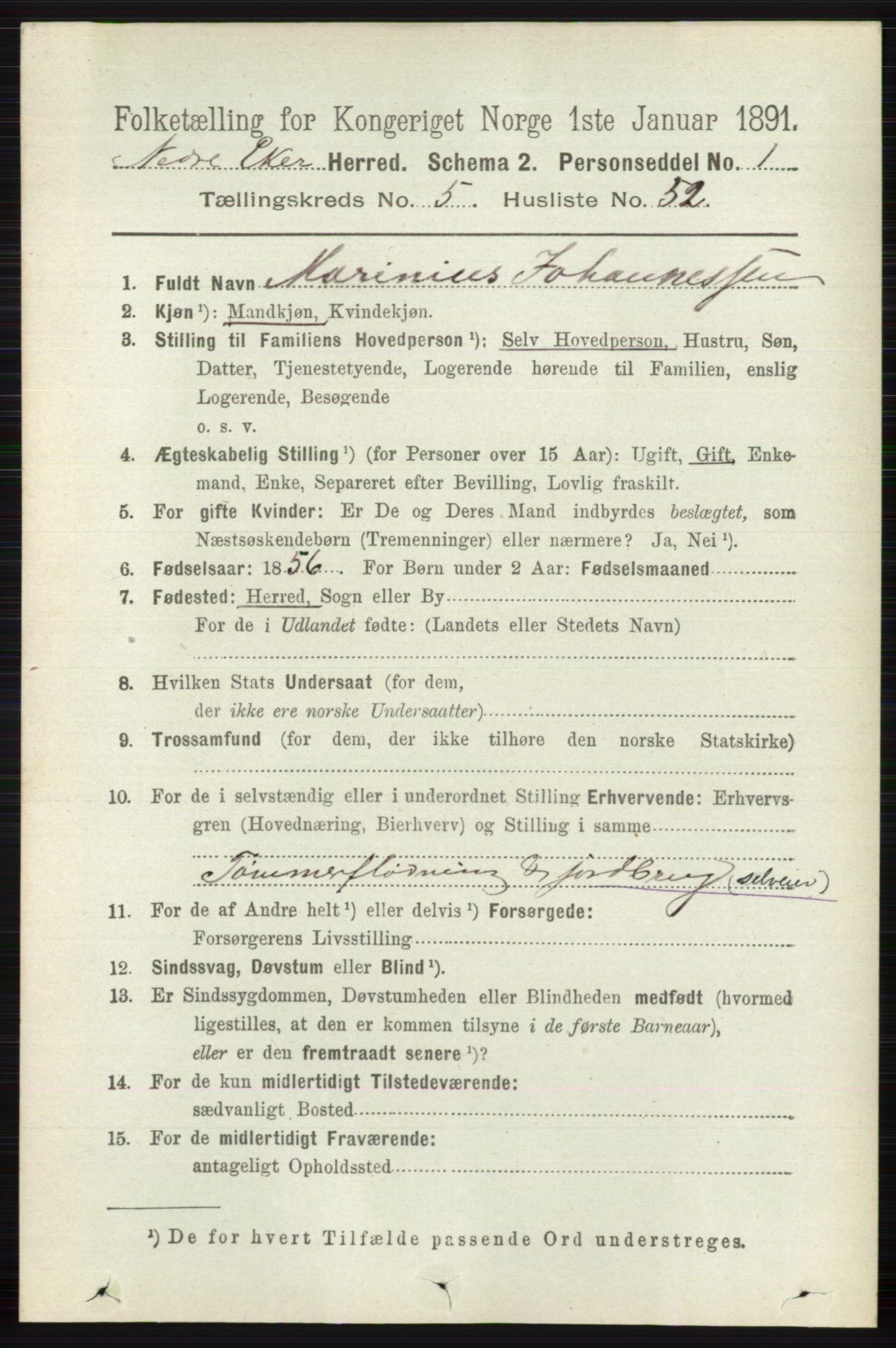 RA, 1891 census for 0625 Nedre Eiker, 1891, p. 2642