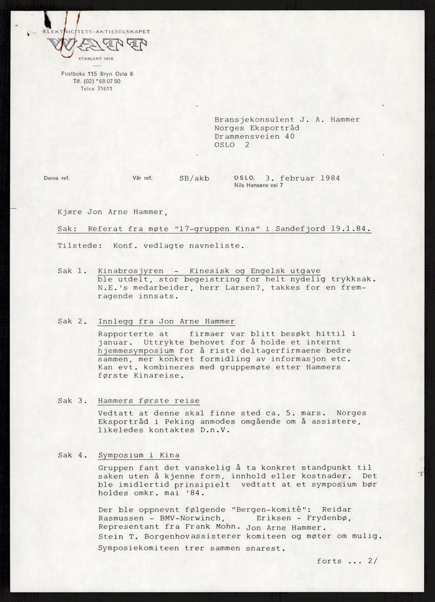 "17-Gruppen Kina", AV/RA-PA-1688/A/L0001: Møtereferater, 1979-1986, p. 87