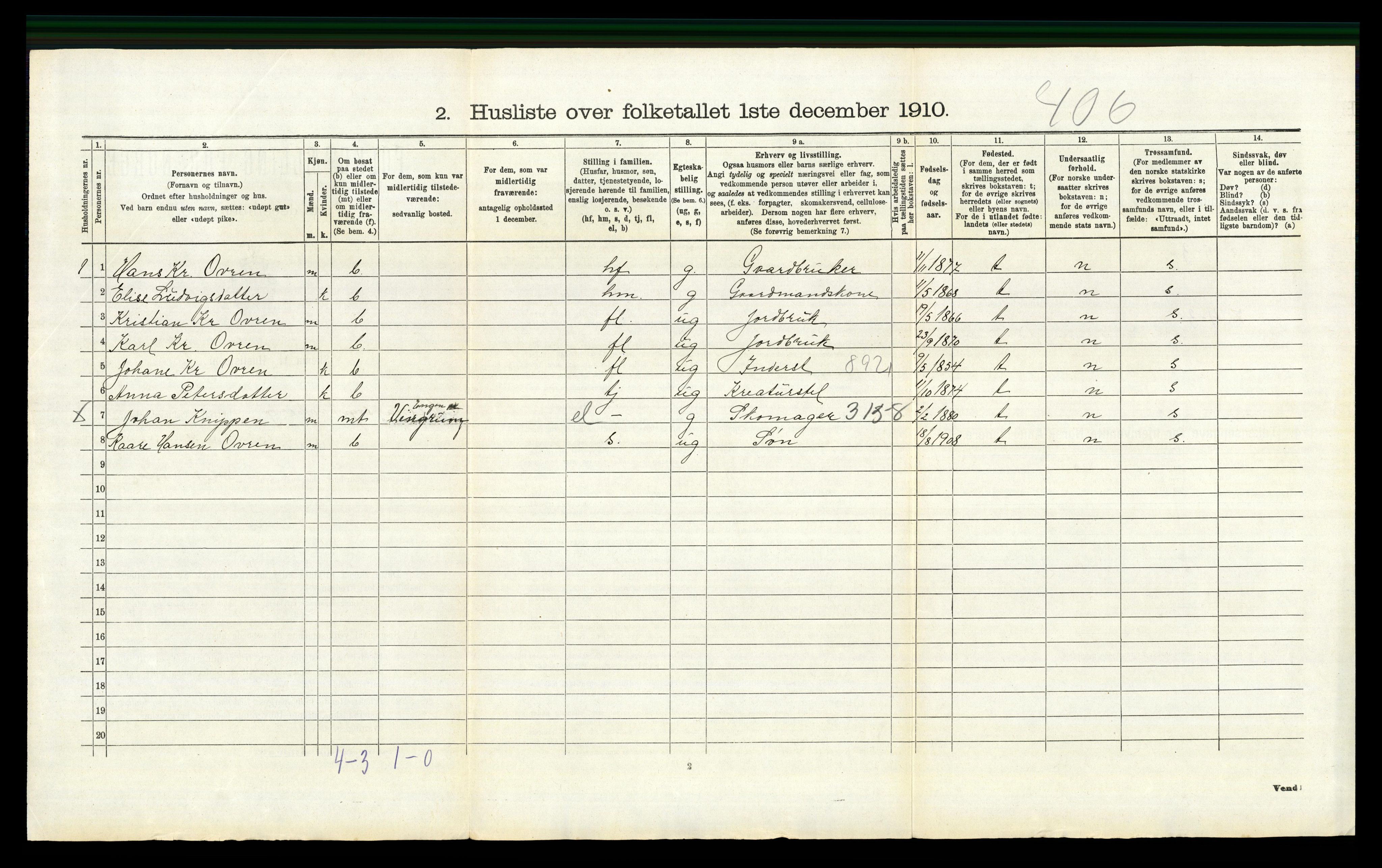 RA, 1910 census for Fåberg, 1910, p. 187