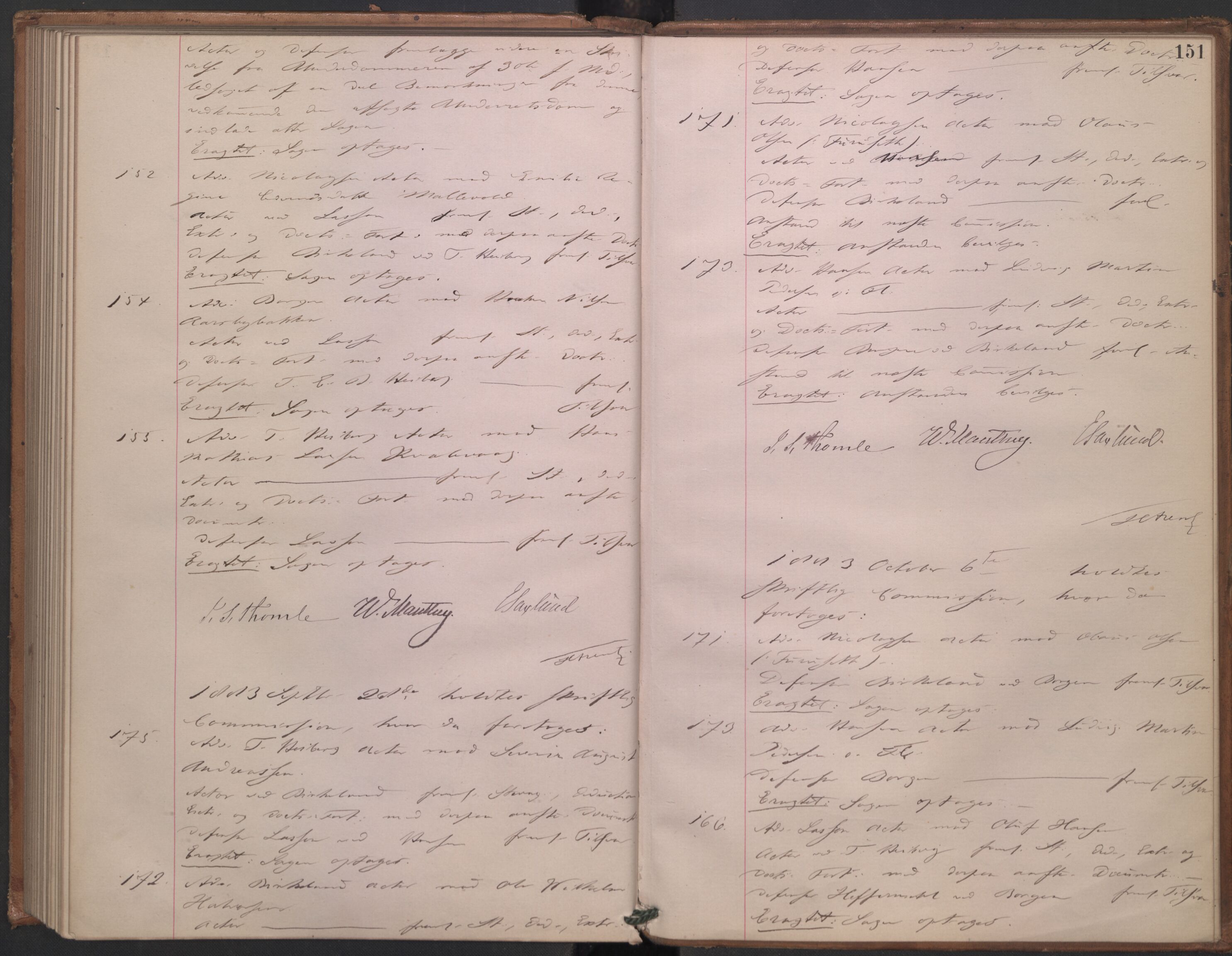 Høyesterett, AV/RA-S-1002/E/Ef/L0014: Protokoll over saker som gikk til skriftlig behandling, 1879-1884, p. 150b-151a