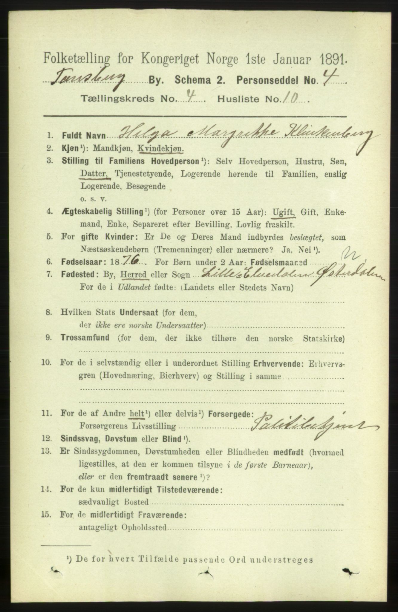 RA, 1891 census for 0705 Tønsberg, 1891, p. 2133