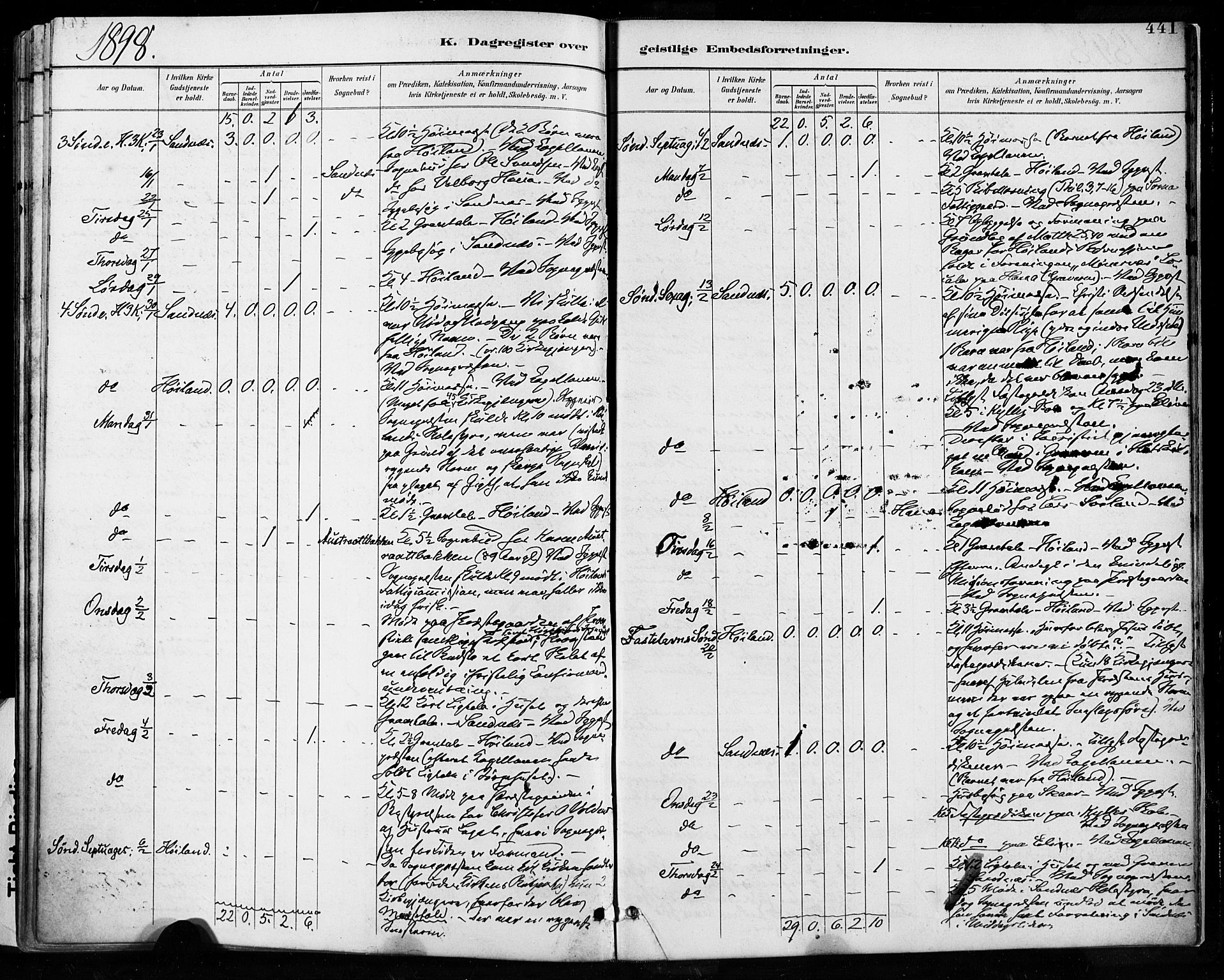 Høyland sokneprestkontor, SAST/A-101799/001/30BA/L0013: Parish register (official) no. A 13.2, 1889-1898, p. 441