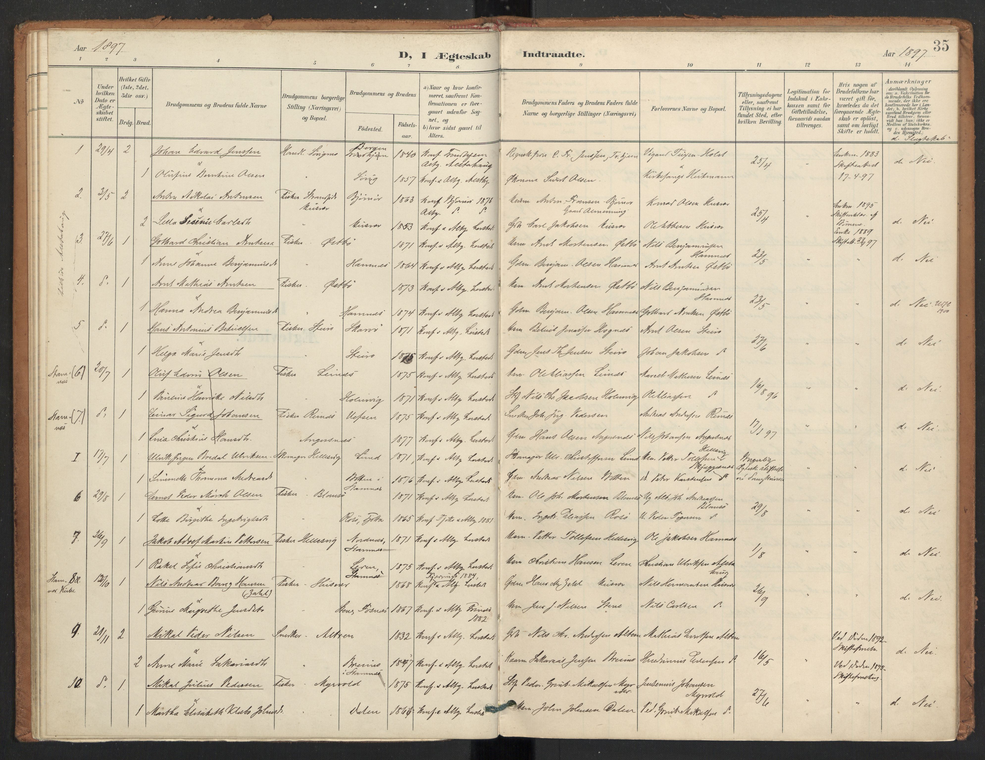 Ministerialprotokoller, klokkerbøker og fødselsregistre - Nordland, SAT/A-1459/830/L0454: Parish register (official) no. 830A18, 1897-1913, p. 35