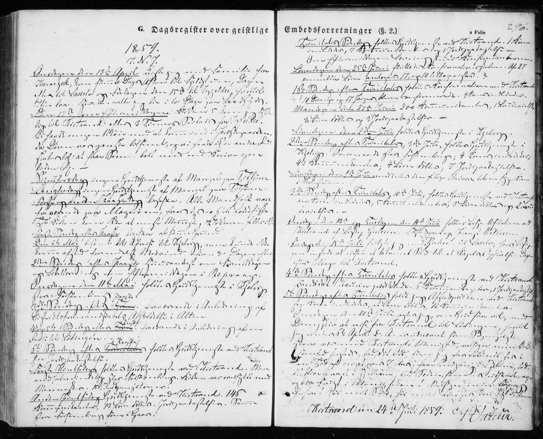 Kistrand/Porsanger sokneprestembete, AV/SATØ-S-1351/H/Ha/L0004.kirke: Parish register (official) no. 4, 1843-1860, p. 296