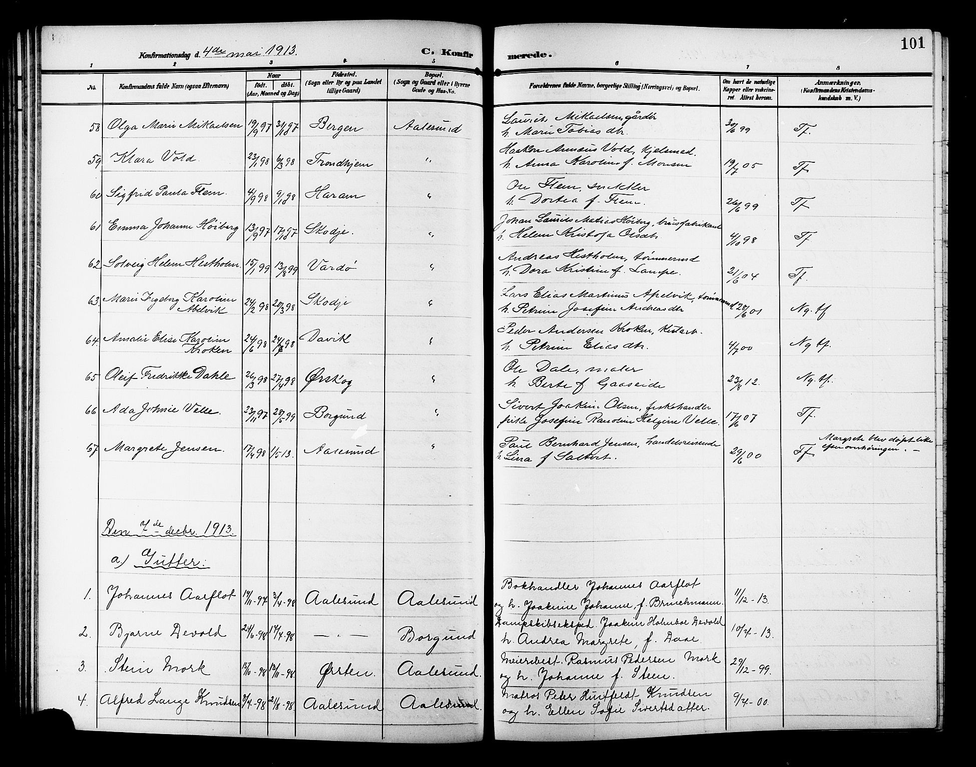 Ministerialprotokoller, klokkerbøker og fødselsregistre - Møre og Romsdal, AV/SAT-A-1454/529/L0470: Parish register (copy) no. 529C07, 1907-1917, p. 101