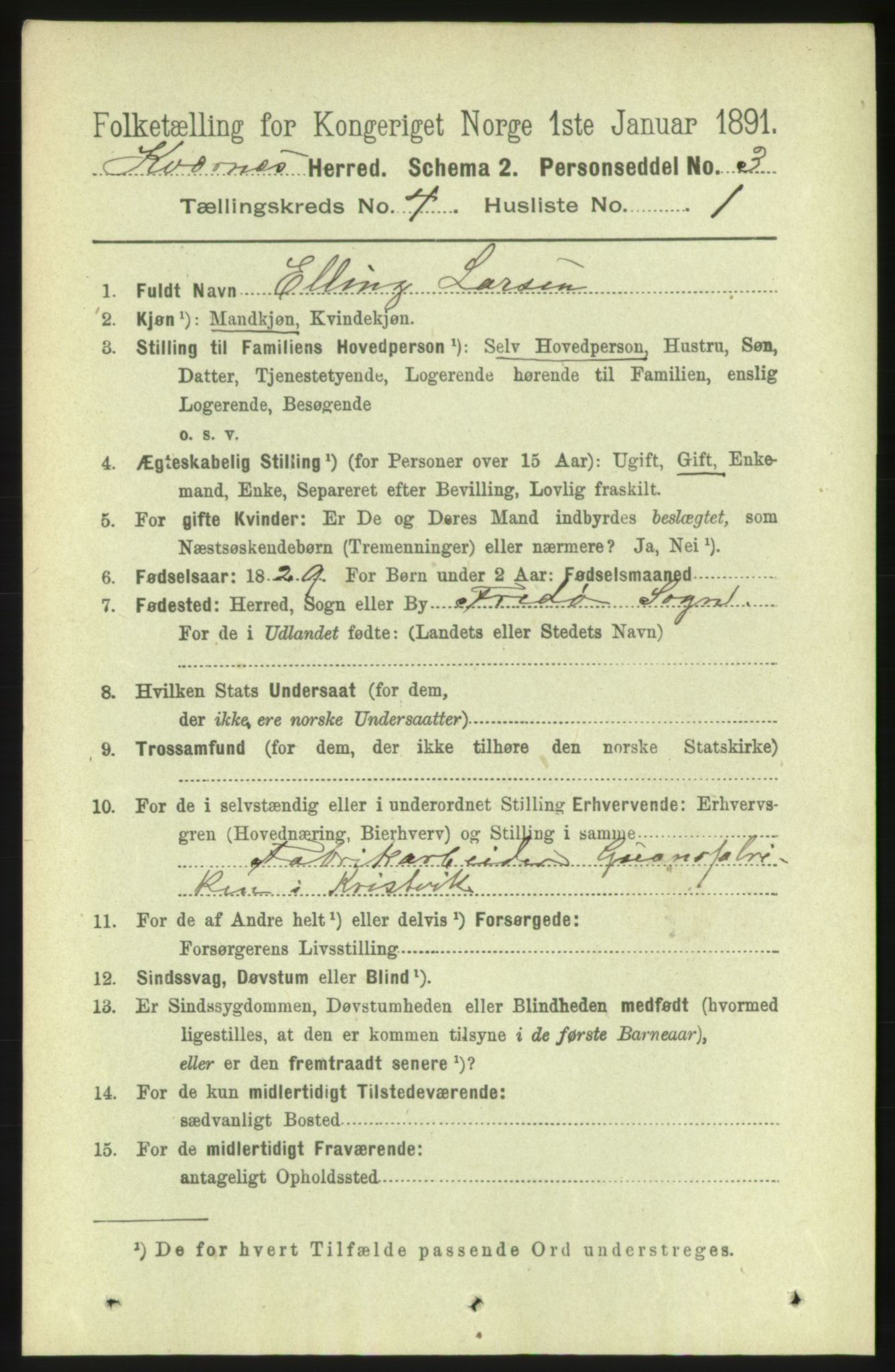 RA, 1891 census for 1553 Kvernes, 1891, p. 1733