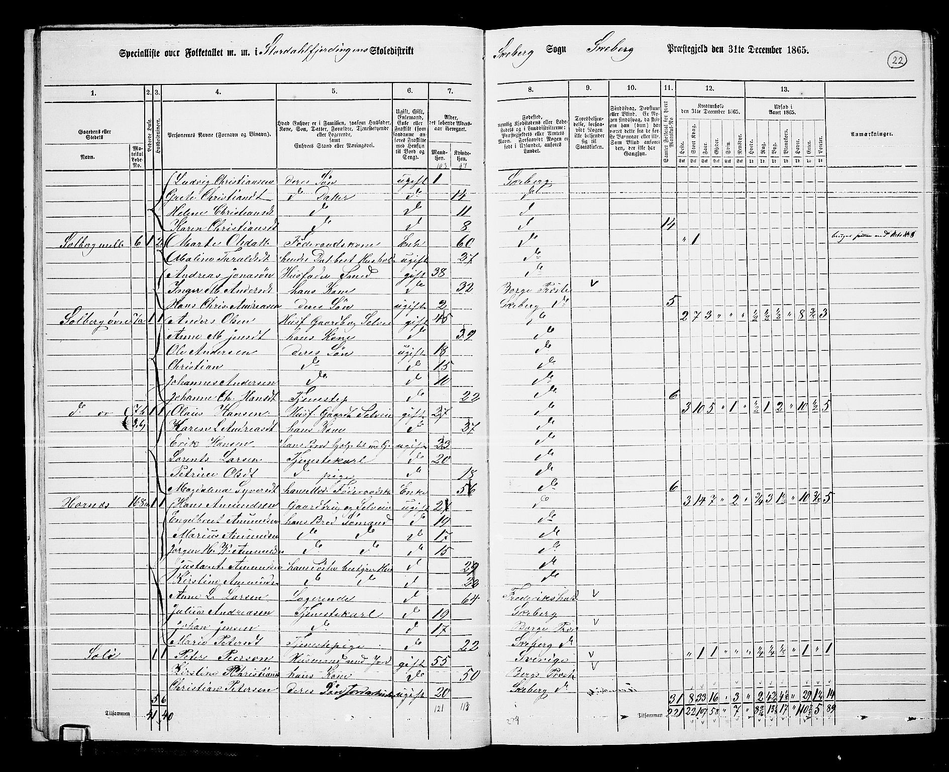 RA, 1865 census for Skjeberg, 1865, p. 20