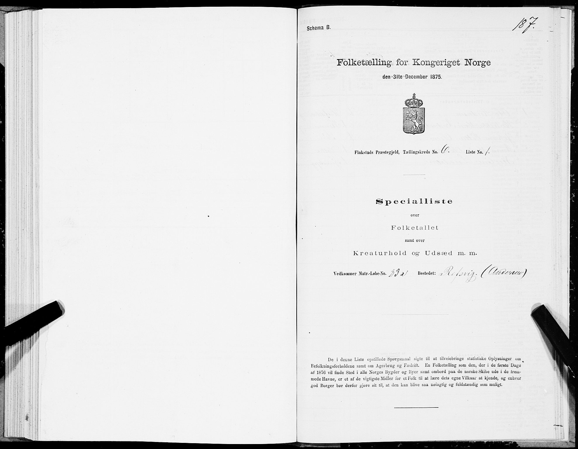 SAT, 1875 census for 1859P Flakstad, 1875, p. 2187