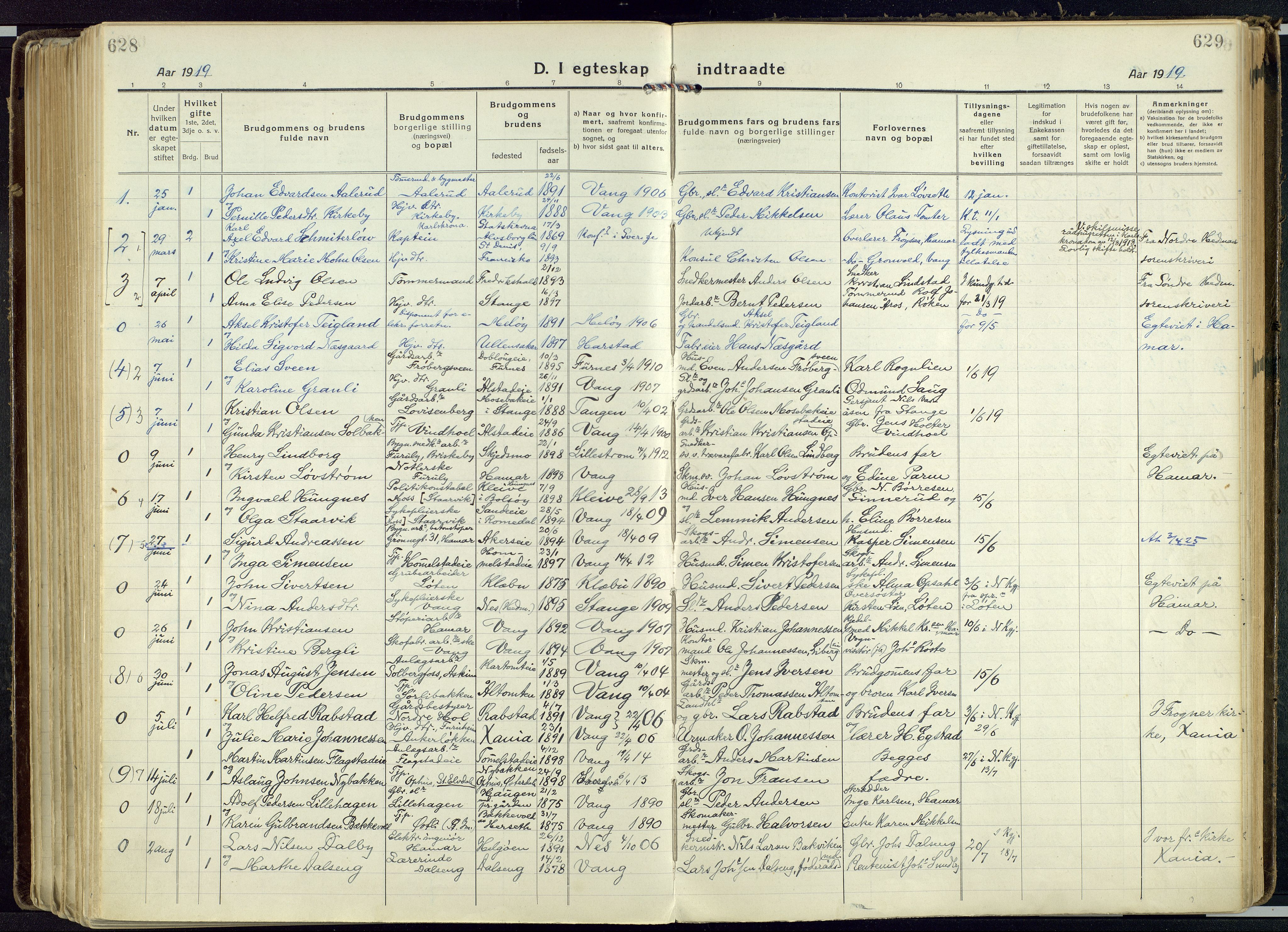 Vang prestekontor, Hedmark, AV/SAH-PREST-008/H/Ha/Haa/L0022: Parish register (official) no. 22, 1918-1944, p. 628-629