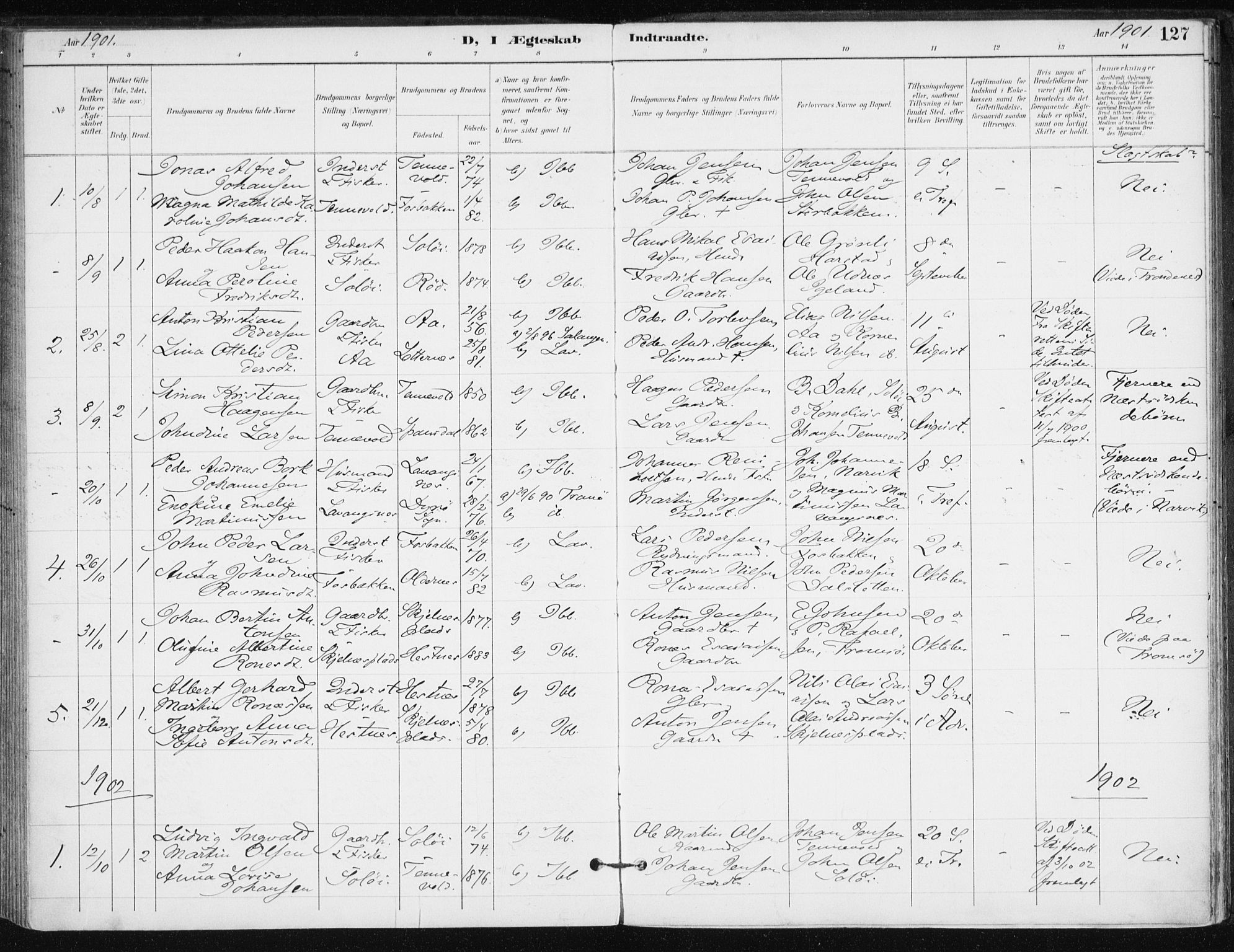 Salangen sokneprestembete, SATØ/S-1324/H/Ha/L0001kirke: Parish register (official) no. 1, 1893-1911, p. 127